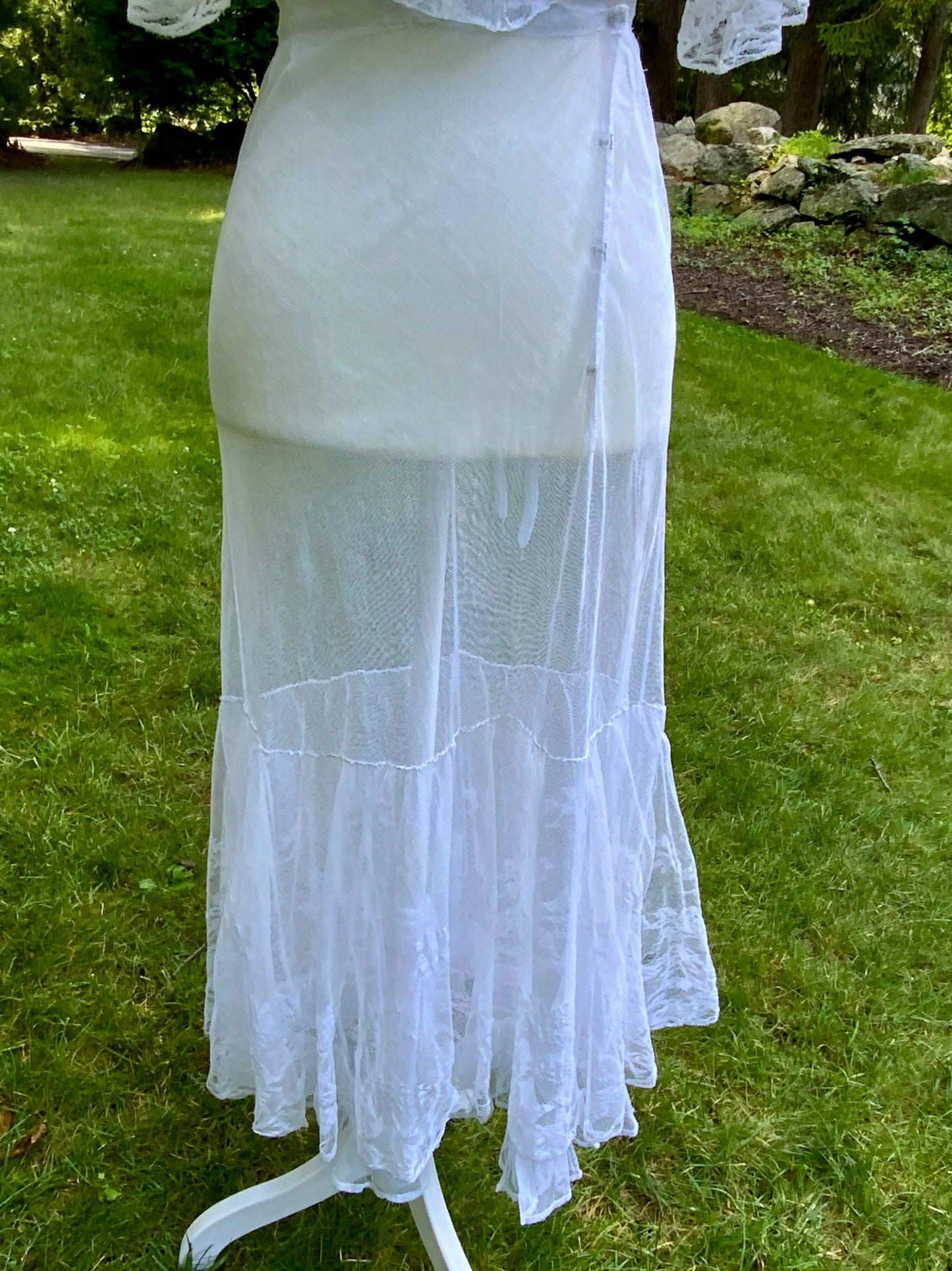 1930s Sheer White Tulle Lace Dress Vintage Bridal Dress Romantic Wedding Dress Floral Tulle Gown Ethereal Dress- Iconic -30DN