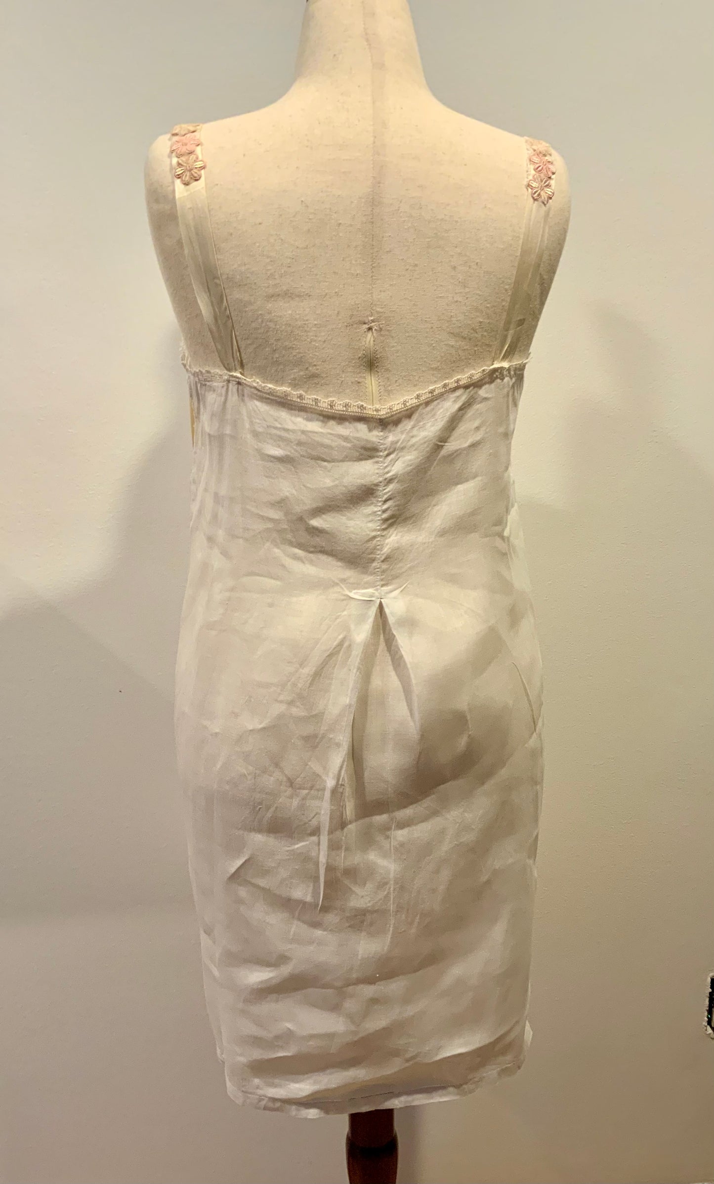 Antique Slip Dress - Filet Lace - Embroidered Initials E C - 1920 - 20C