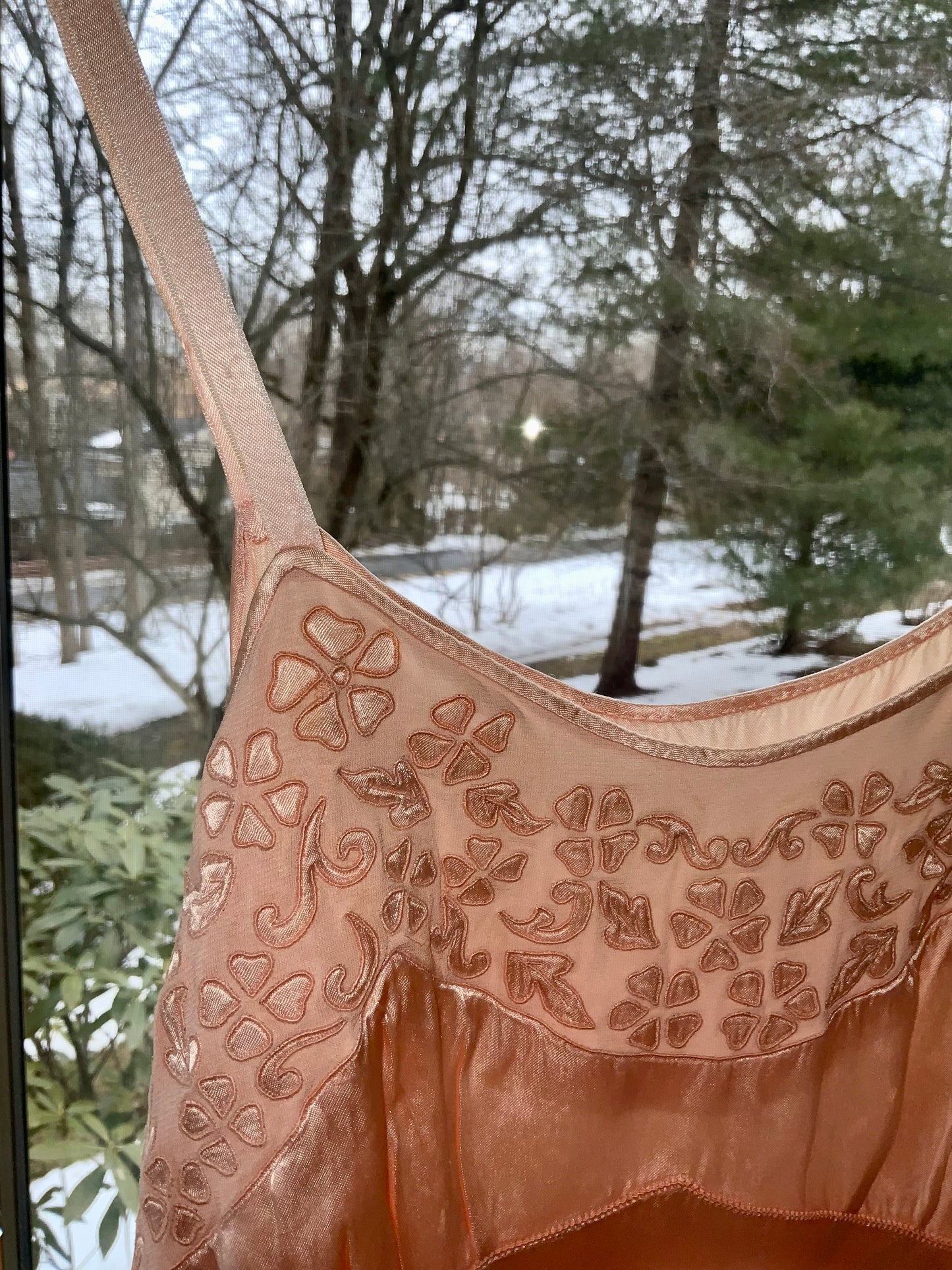 Vintage Peach Silk Satin Slip Dress - 1990s Lingerie Dress-90G