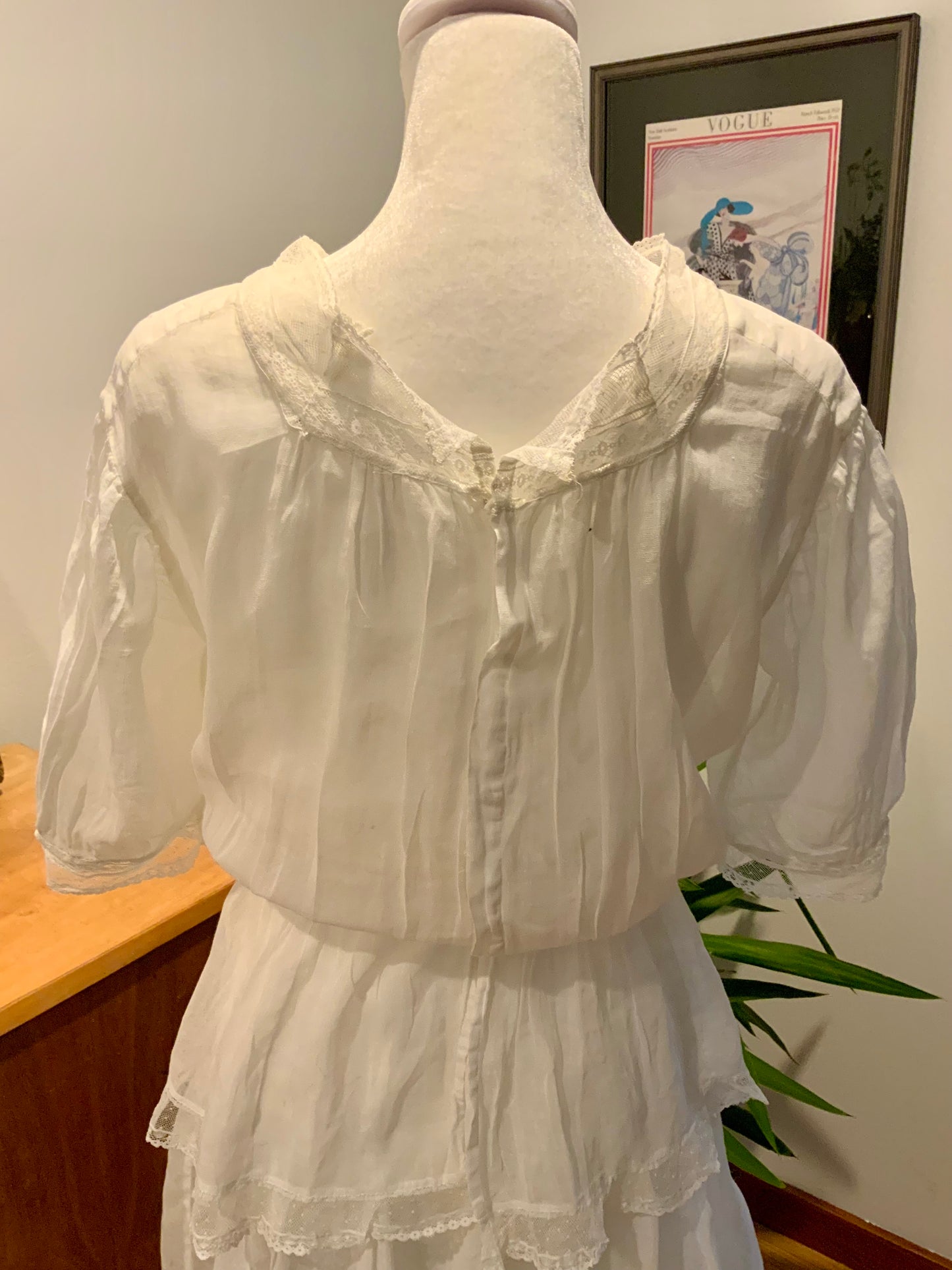 Edwardian White Cotton & Lace Tiered Tea Dress | Antique 1910s Lingerie Gown - ED31