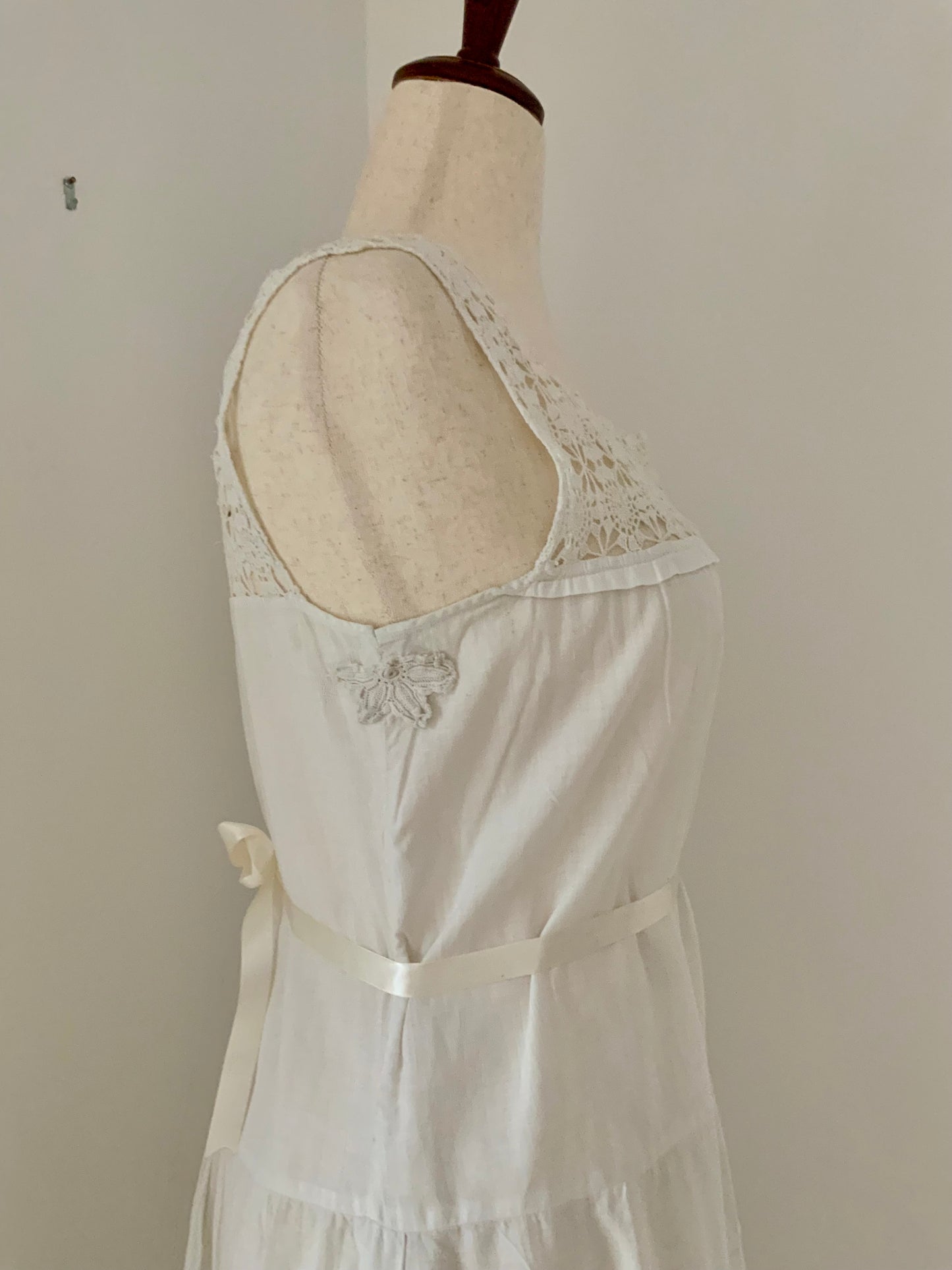 Edwardian White Cotton Lingerie Dress | 1910s Crochet Lace Tea Dress | Antique Summer Bridal Dress-ED55