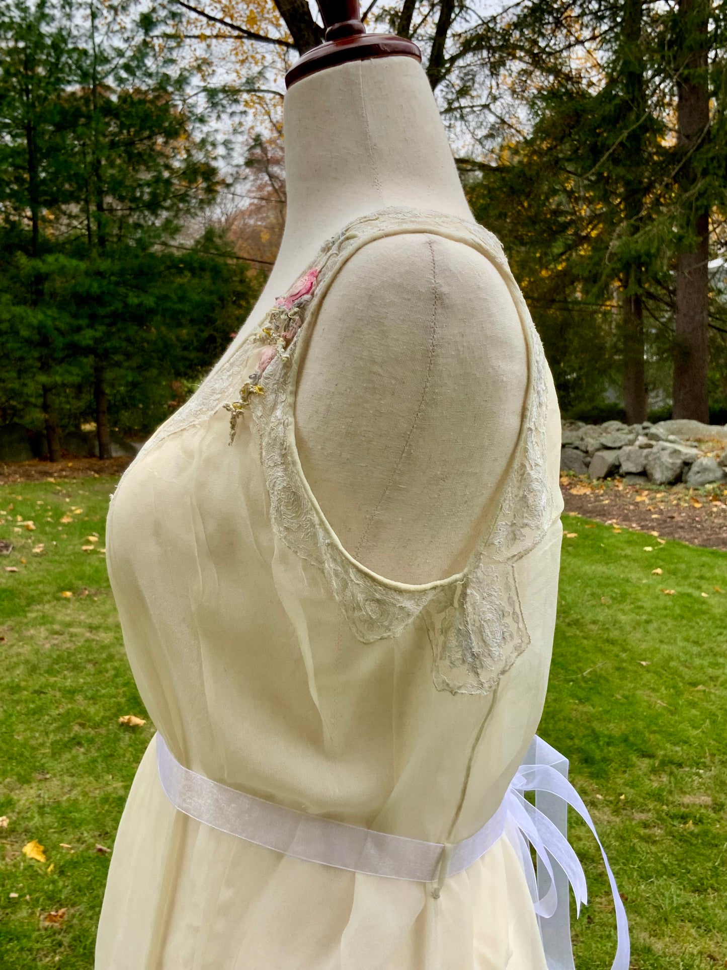 Edwardian–1920s Sheer Silk Chiffon Slip Dress | -Trousseau Lingerie Gown –20AP