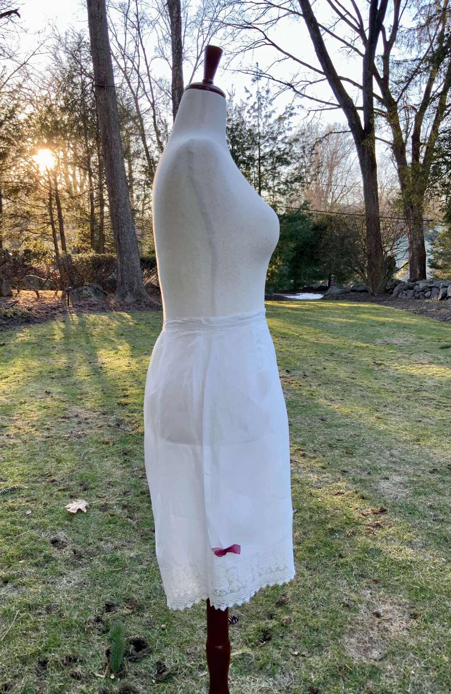 Antique Edwardian Cotton Bloomers c.1905–1915 | Filet Lace Ribbon Hem | Hand Monogram “AB” | Split Drawers Lingerie-ED69