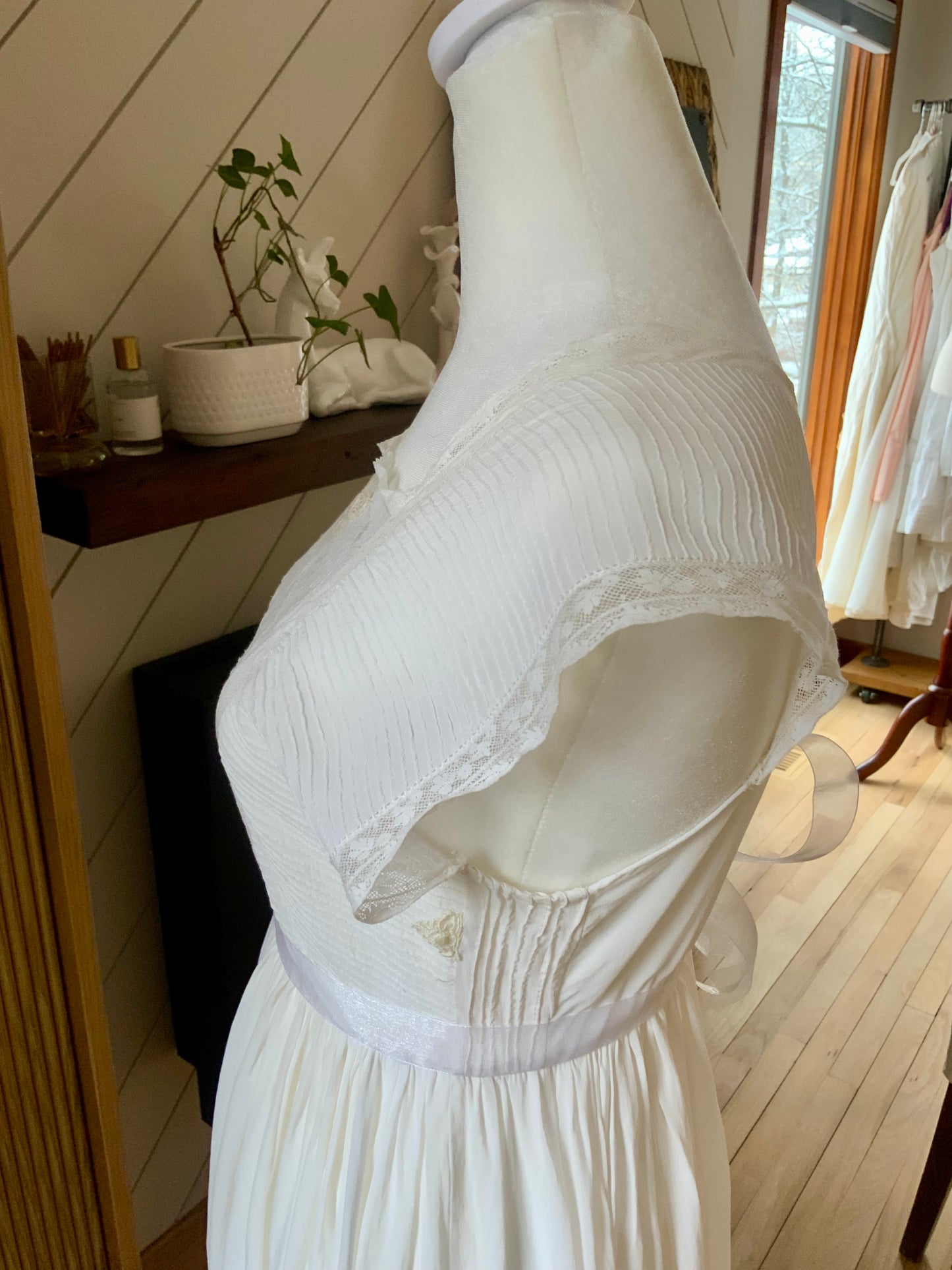 1930s Chiffon Lingerie Dress — Antique Ivory Embroidered Boudoir Gown with Butterfly Motif-30BE