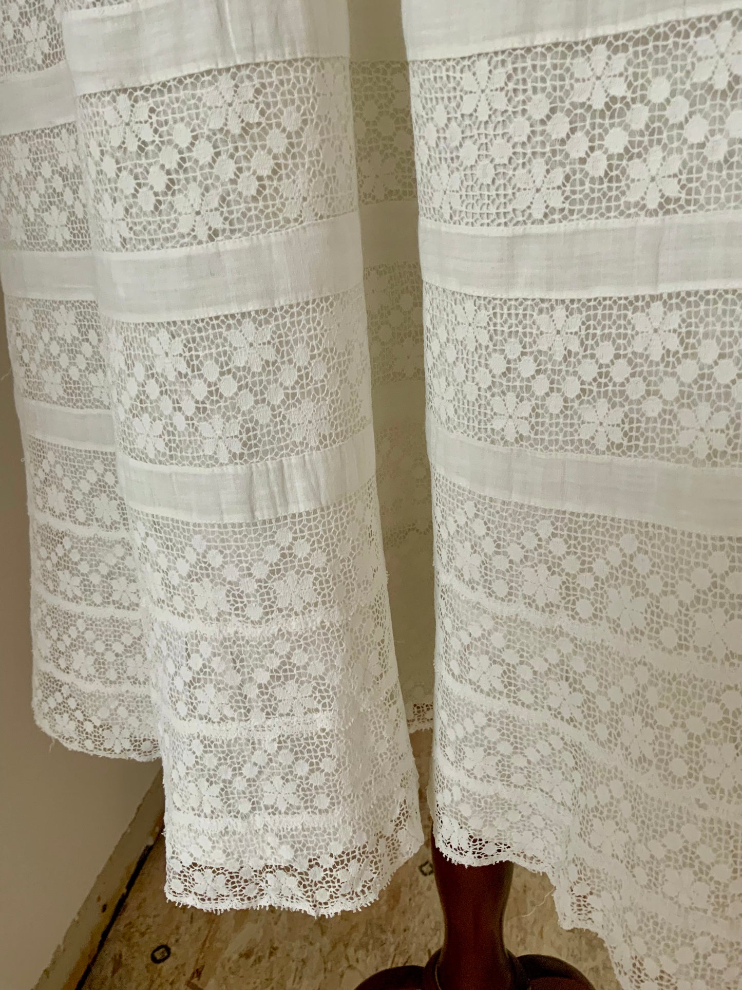 Edwardian White Cotton Lingerie Dress | 1910s Crochet Lace Tea Dress | Antique Summer Bridal Dress-ED55