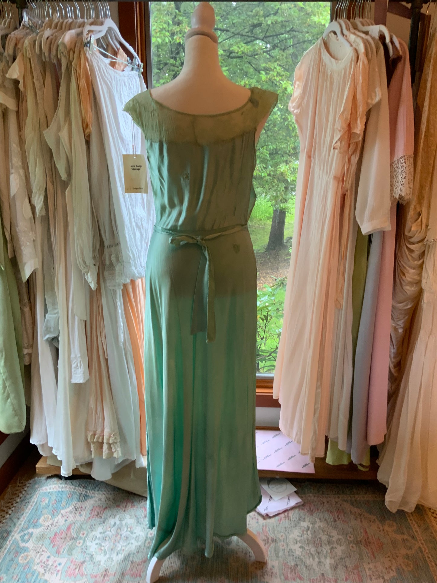 Hand Dyed Green Nightgown Satin - 50s -50G