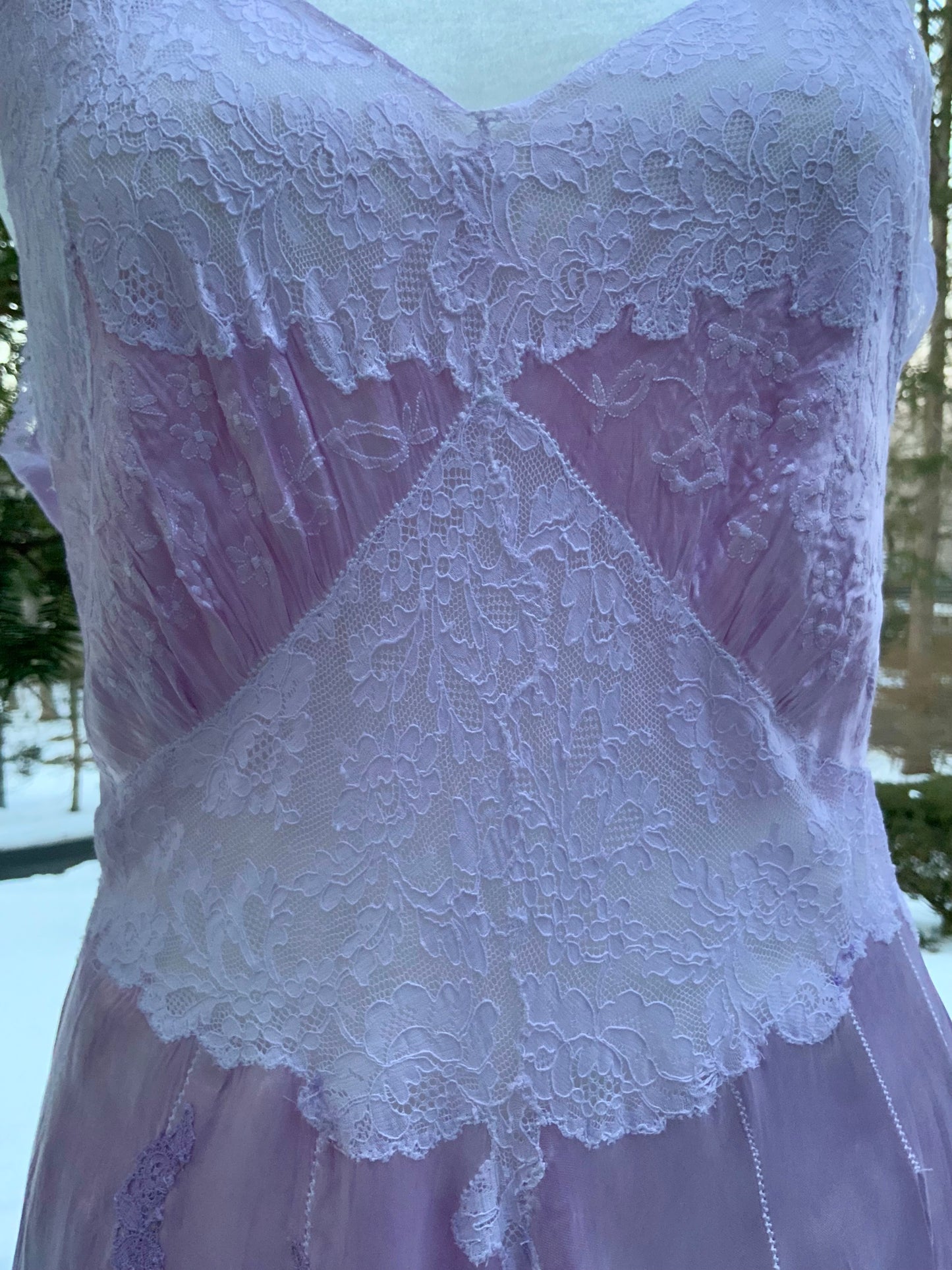 1970s Lilac Satin & Lace Gown – Hand Dyed Romantic Vintage Maxi Dress
 - 50V
