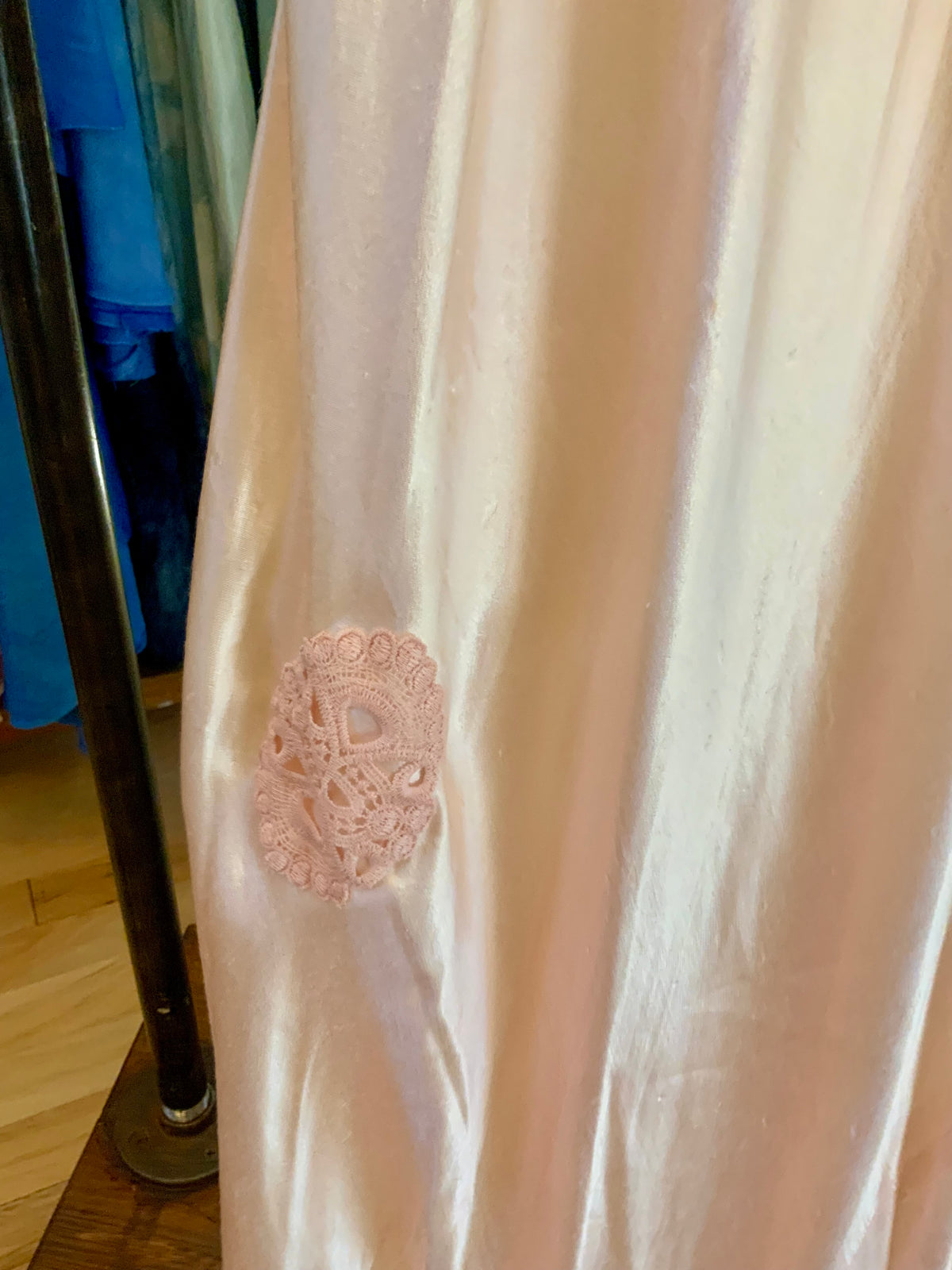 1930s Blush Pink Satin Nightgown with Sheer Embroidered Bodice.30CK