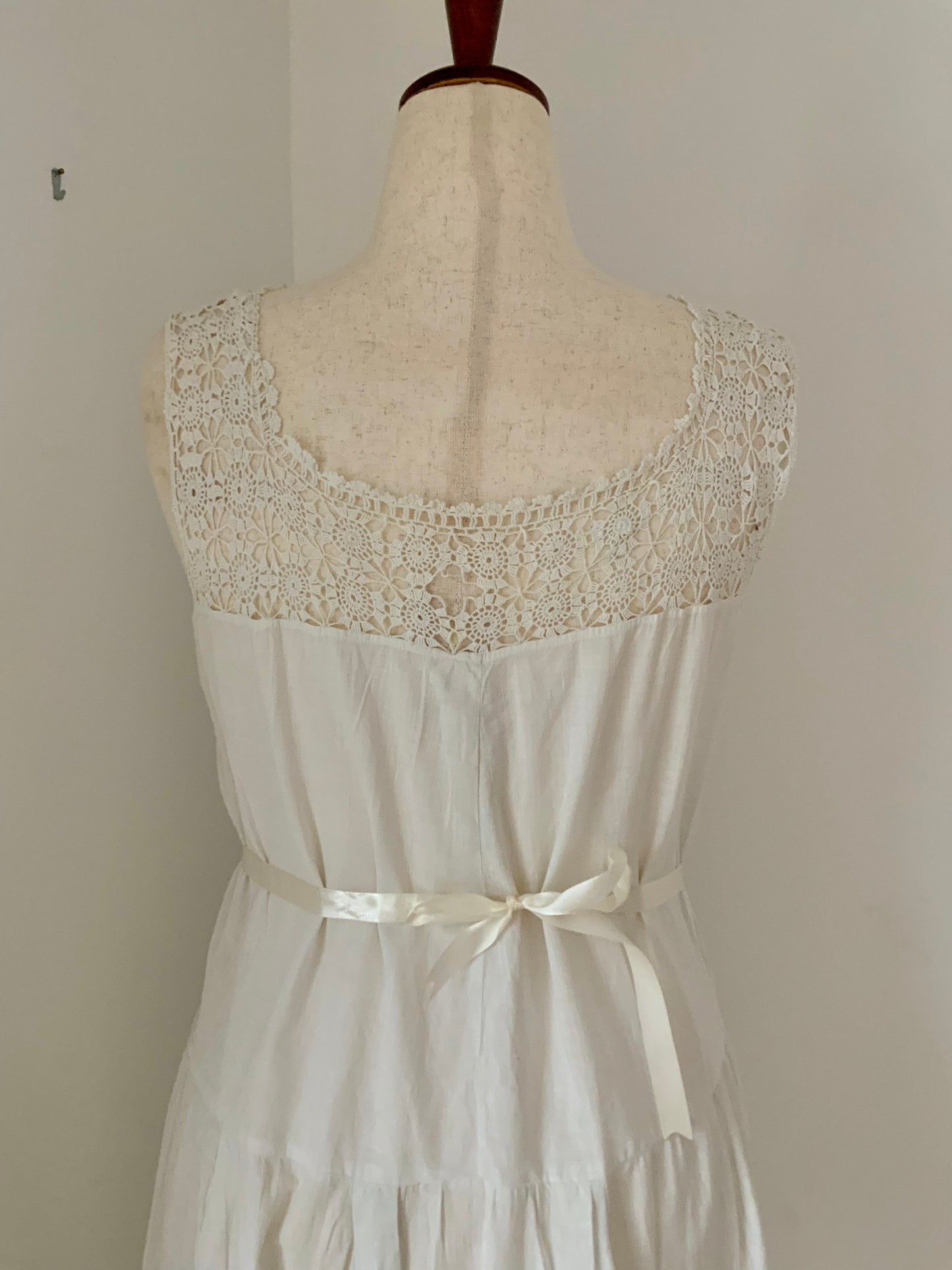 Edwardian White Cotton Lingerie Dress | 1910s Crochet Lace Tea Dress | Antique Summer Bridal Dress-ED55