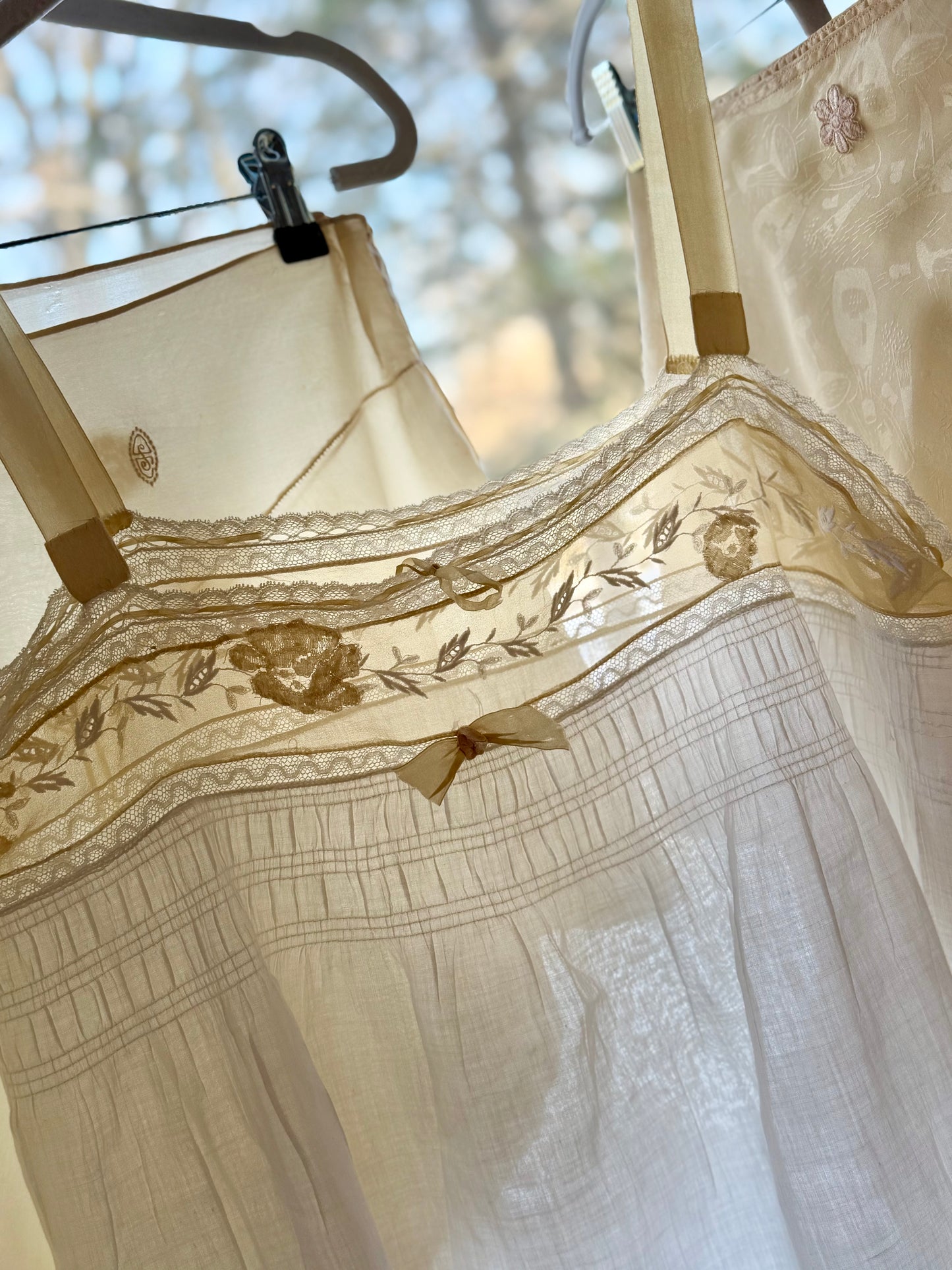 Edwardian Cotton Batiste Teddy | Antique Embroidered Sheer Band Step-In with Lace Appliqué-ED53