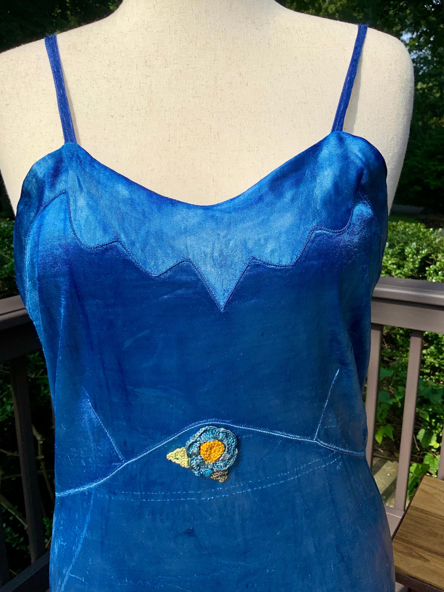Mid-Century Hand Dyed Blue Tie Dye Satin Slip Dress.60P.