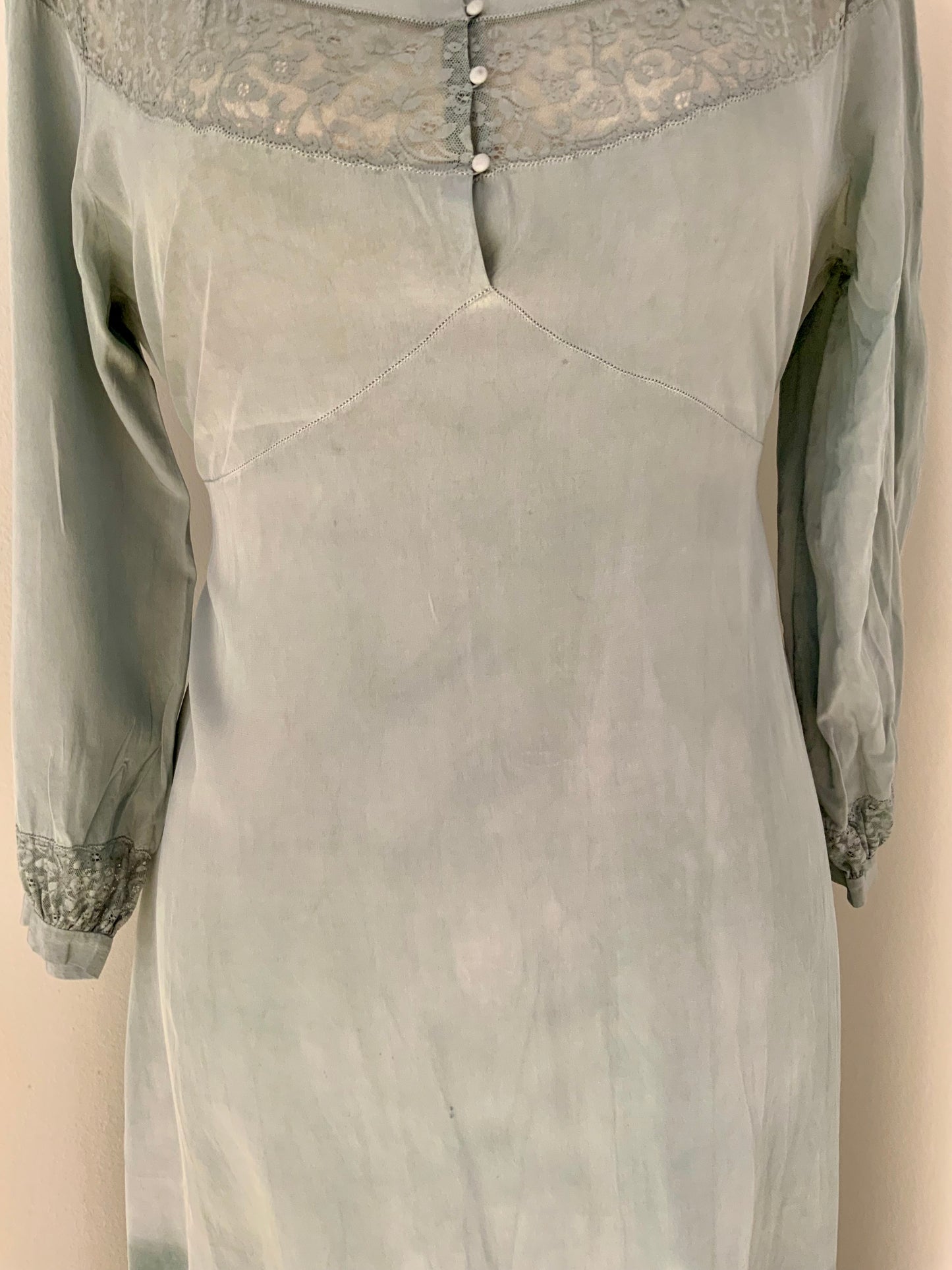 Hand Dyed Vintage Sheer Nightgown Dress – Sage Green Ombré – Lace Detail – One of a Kind
- 30Z