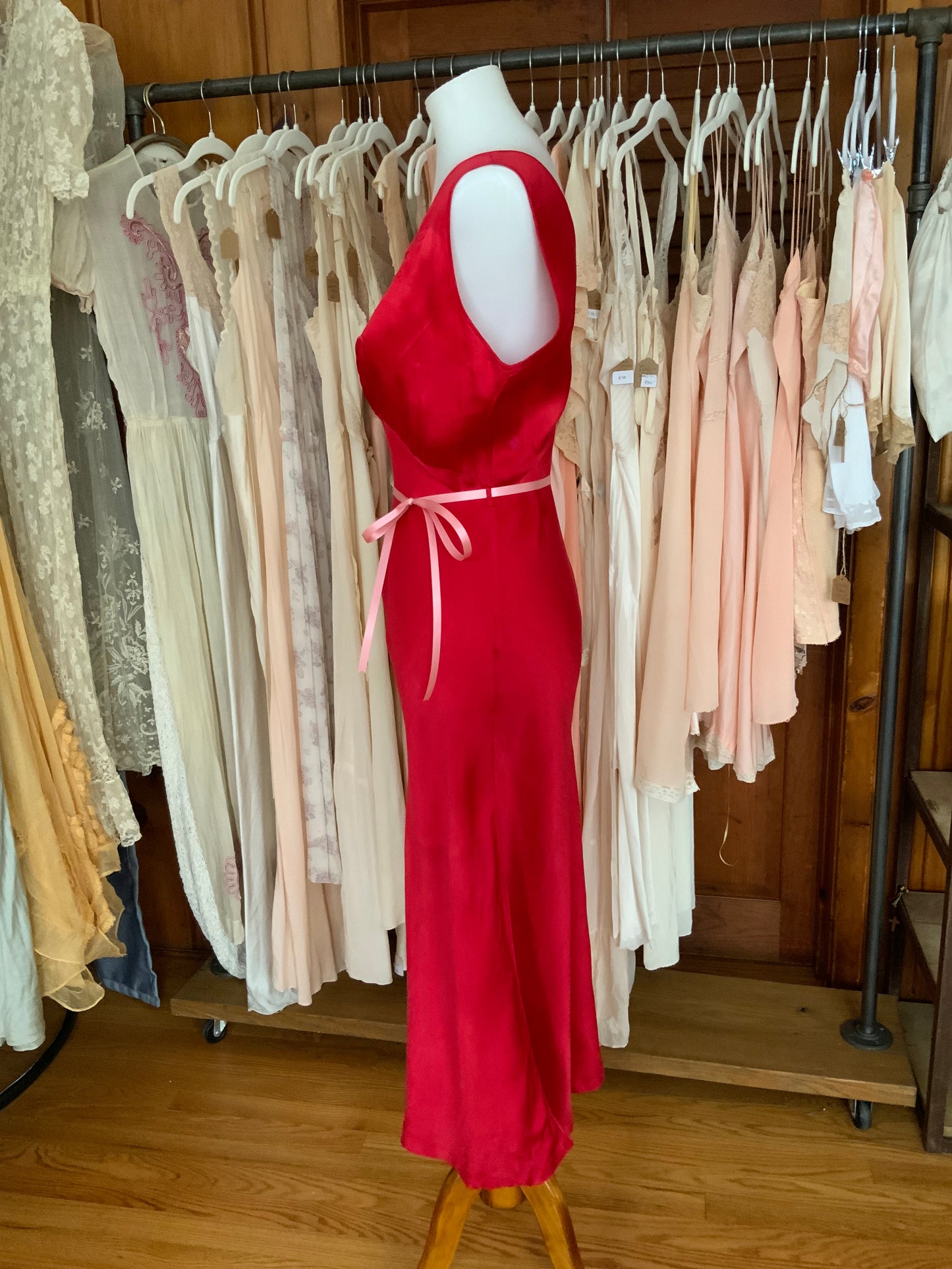 Hand Dyed Red Nightgown / Slip Dress - 50s
