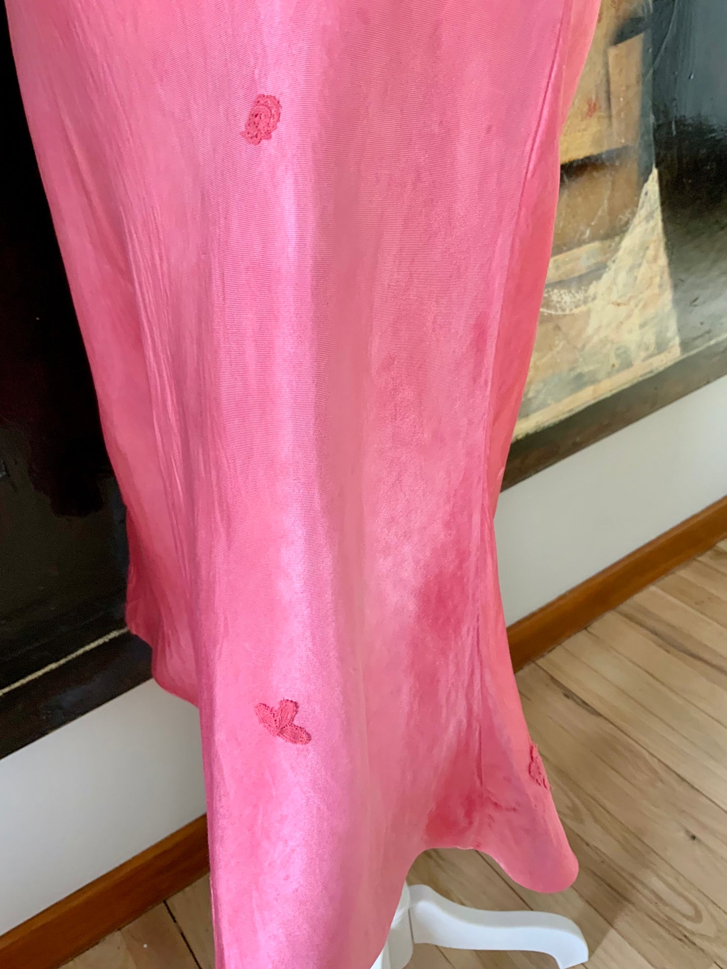1970s Silk Slip Dress in Hand-Dyed Pink | Lace Bodice - 70F