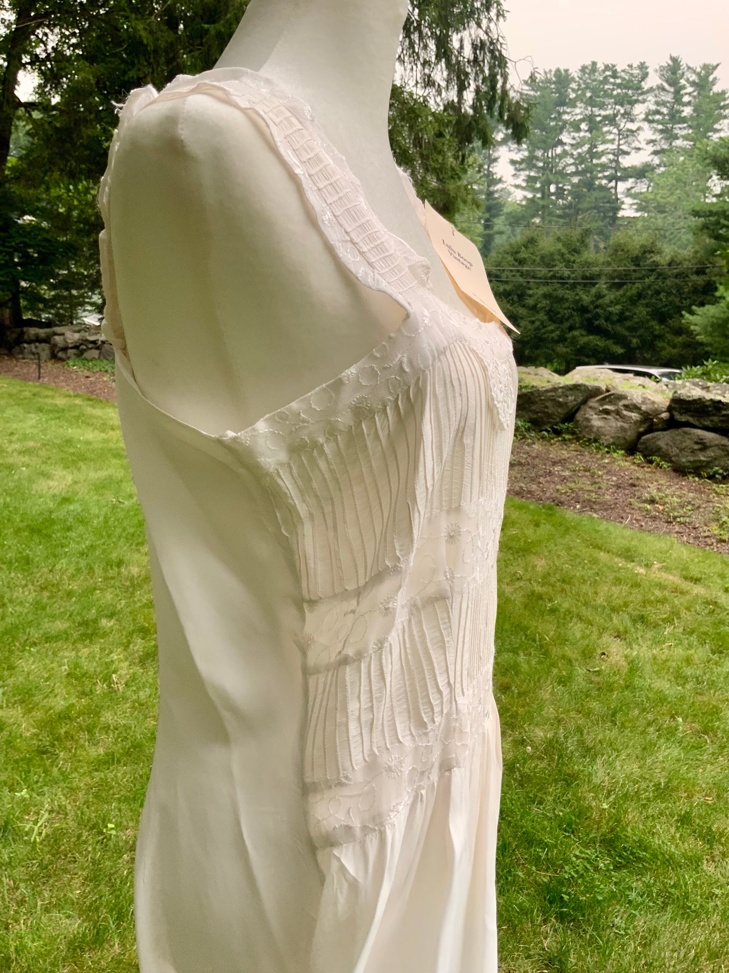 Antique Bridal Boudoir Dress | Late 1920s Silk Slip Dress | Art Deco Pintucks & Embroidered Lace
-40BI