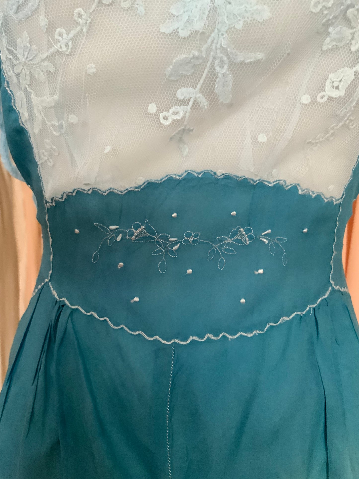 Hand Dyed Turquoise Bridal Nightgown - 50s