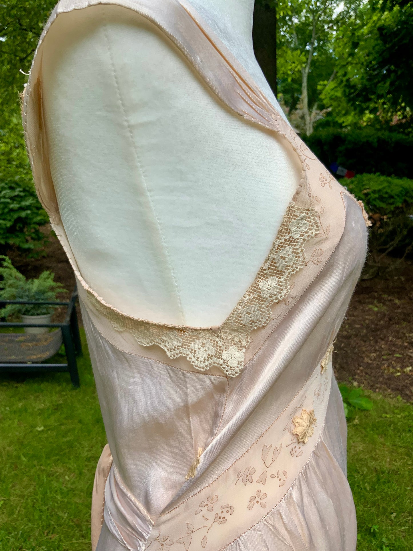 1930s Silk Chiffon Hostess Gown | Blush Pink Boudoir Dress | Restored Antique Lingerie.Tea Dyed-30D