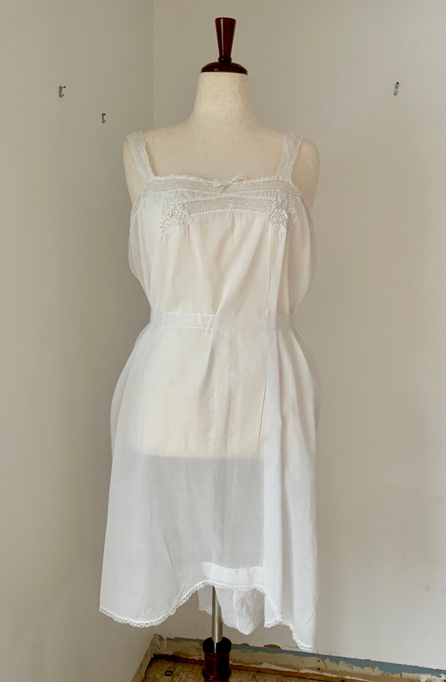 Edwardian White Cotton Teddy | 1910s Crochet Lace Step-In Chemise | Antique  Lingerie-ED54