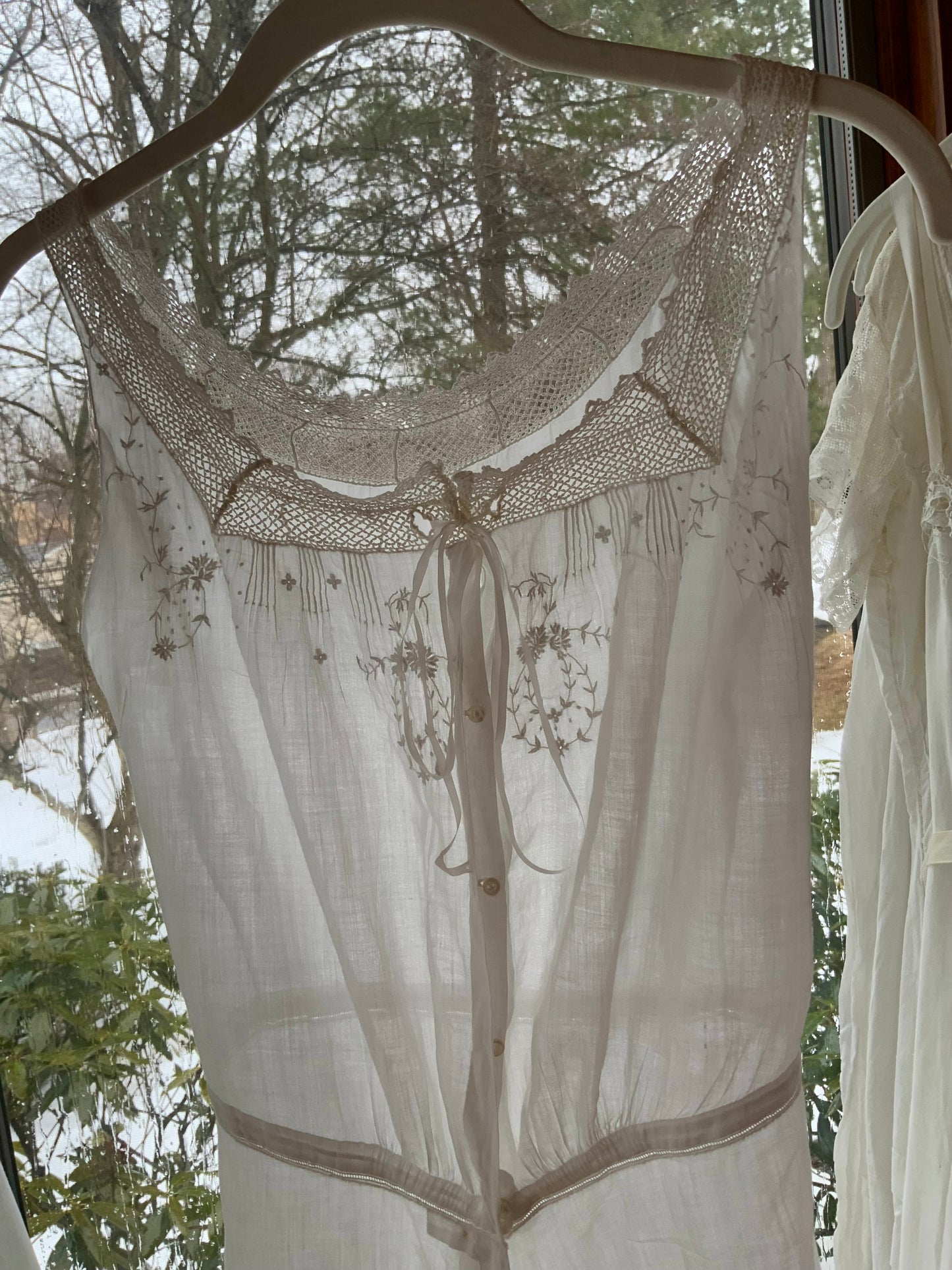 Edwardian Cotton Combination Undergarment with Lace Insets & Embroidery | Argentine Antique Lingerie | c.1910s-ED61