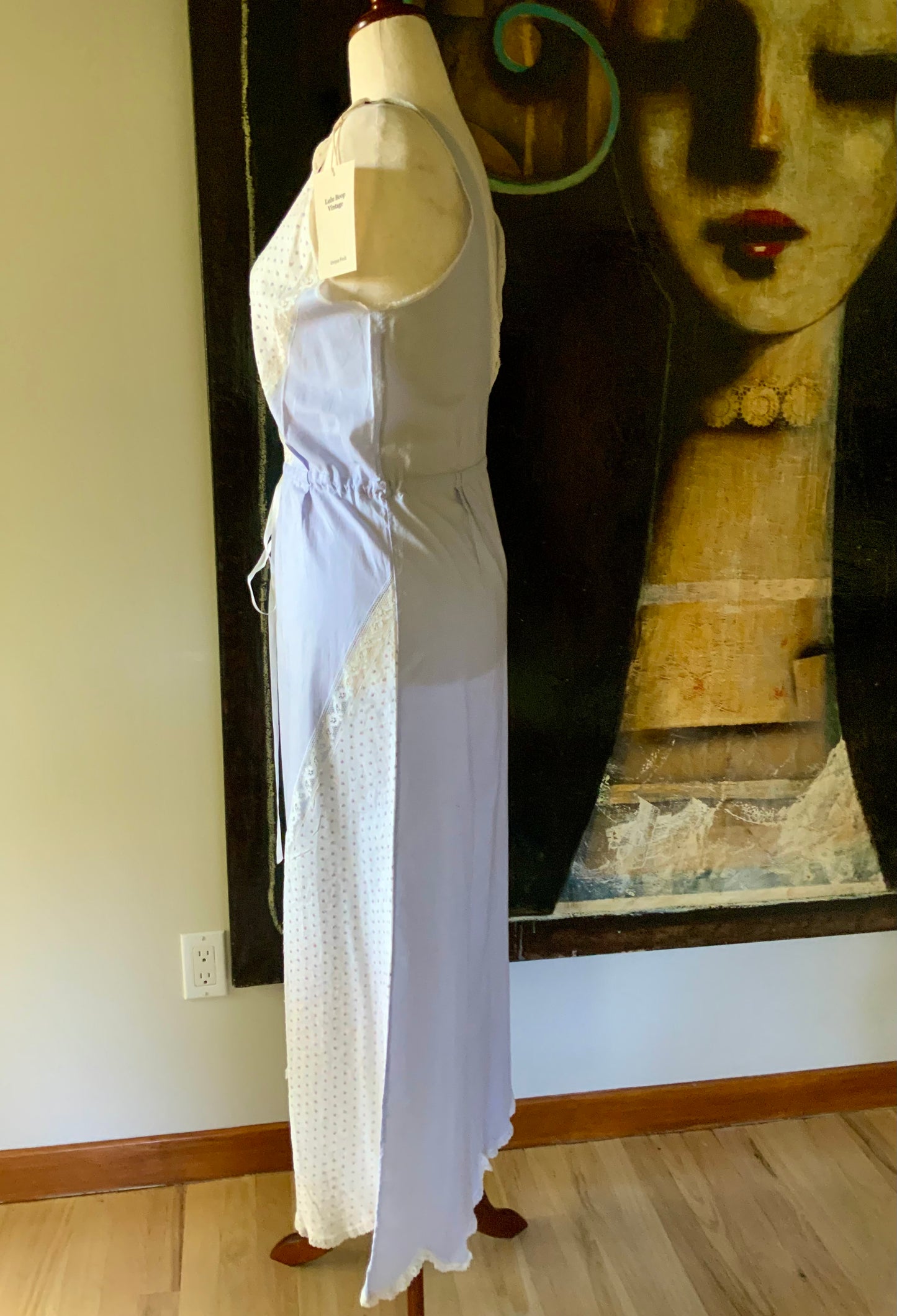 Late 1930s White Cotton Dotted Nightgown – Eyelet Slip Dress - 30AR