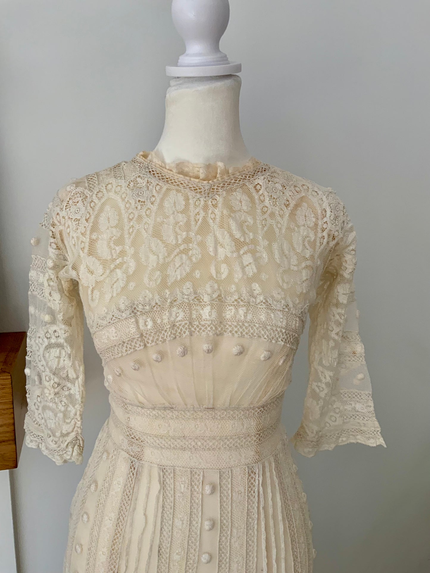Antique Edwardian Bridal Lace Dress c. 1909–1914 | Cotton Net Wedding / Trousseau Gown-ED31