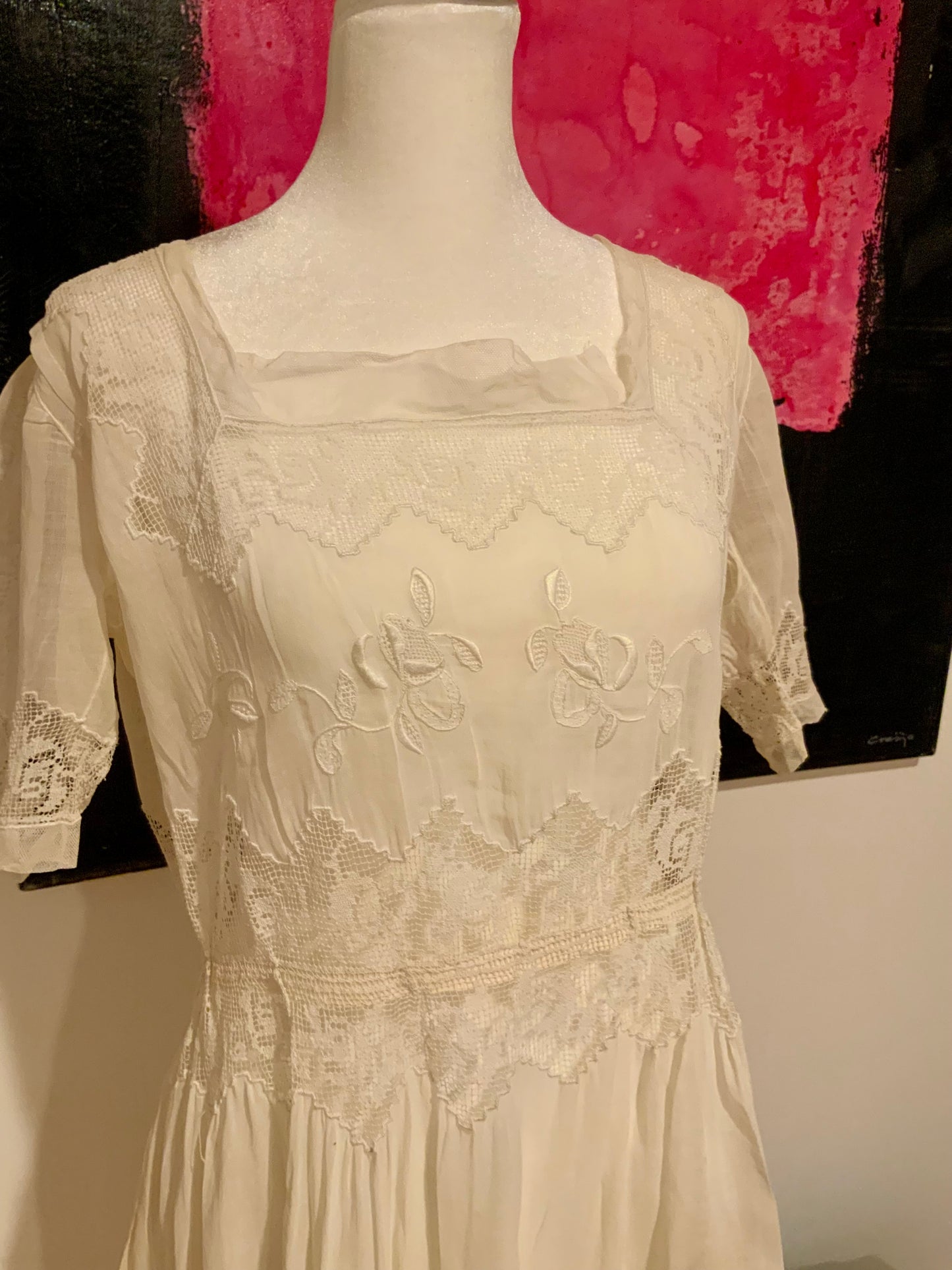 Edwardian Tea Dress in with Handmade Lace & Embroidery | c.1905–1915 - ED30