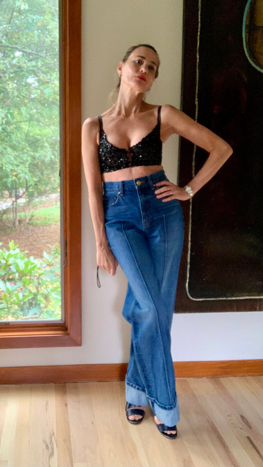 Rick Beach for Patti Capelli Black Sequined Bra Top - Late 70s/Early 80s - 80F