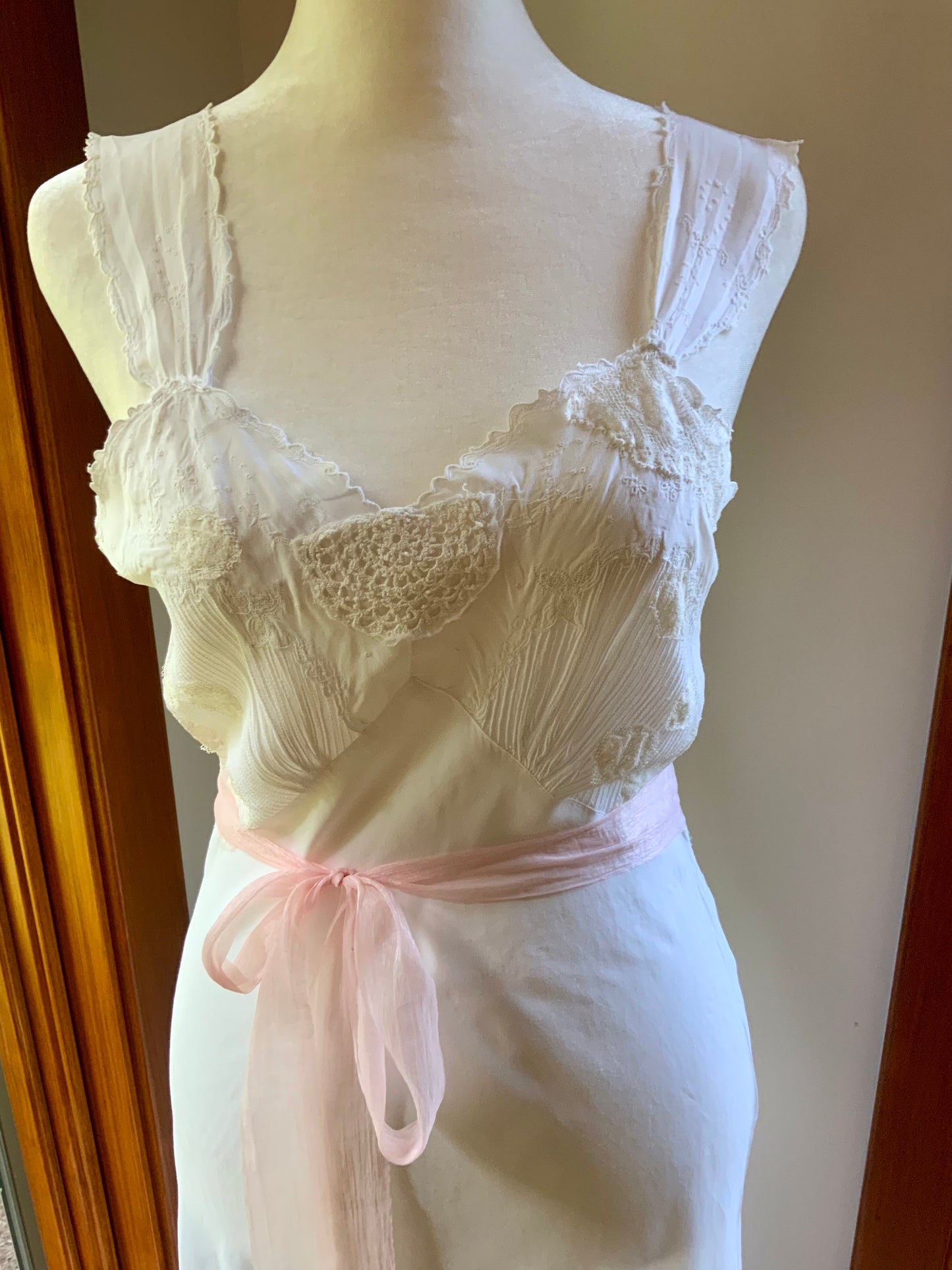 1930s Reimagined Silk Satin Bridal Slip Dress | Restored Antique Boudoir Gown with Hand-Applied Vintage Lace-30LM