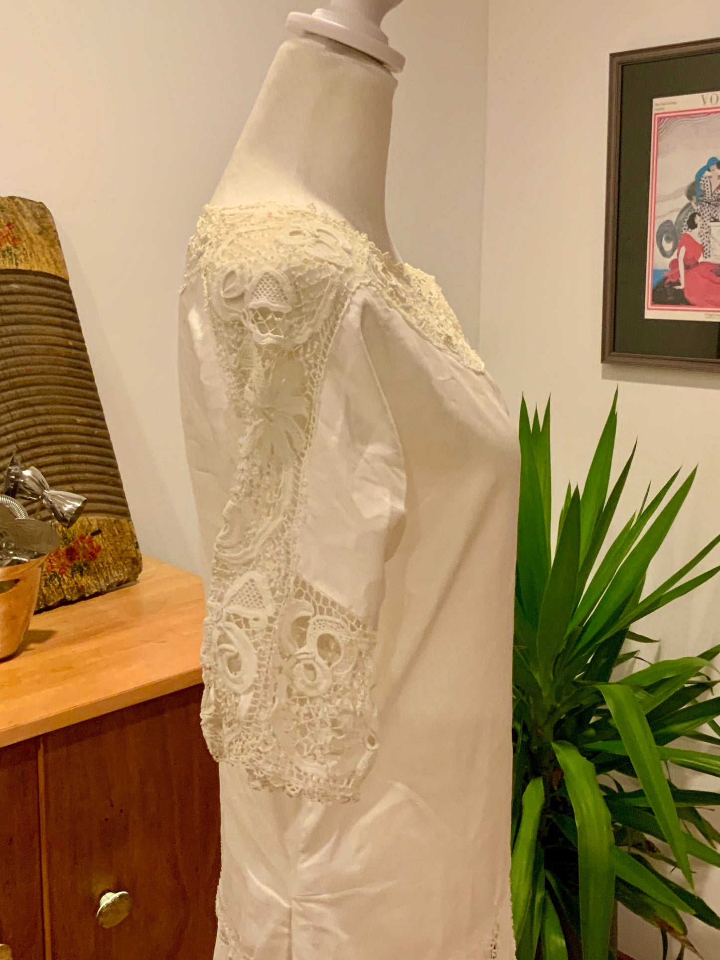 Edwardian Cotton & Lace Tea Dress c.1905–1915 |Antique Lingerie Dress with Battenberg & Crochet Lace-ED32