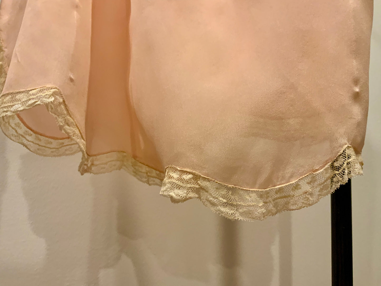Circa 1912–1918 Blush Pink Silk Chiffon Teddy with Antique Lace – Edwardian Boudoir Lingerie-ED47