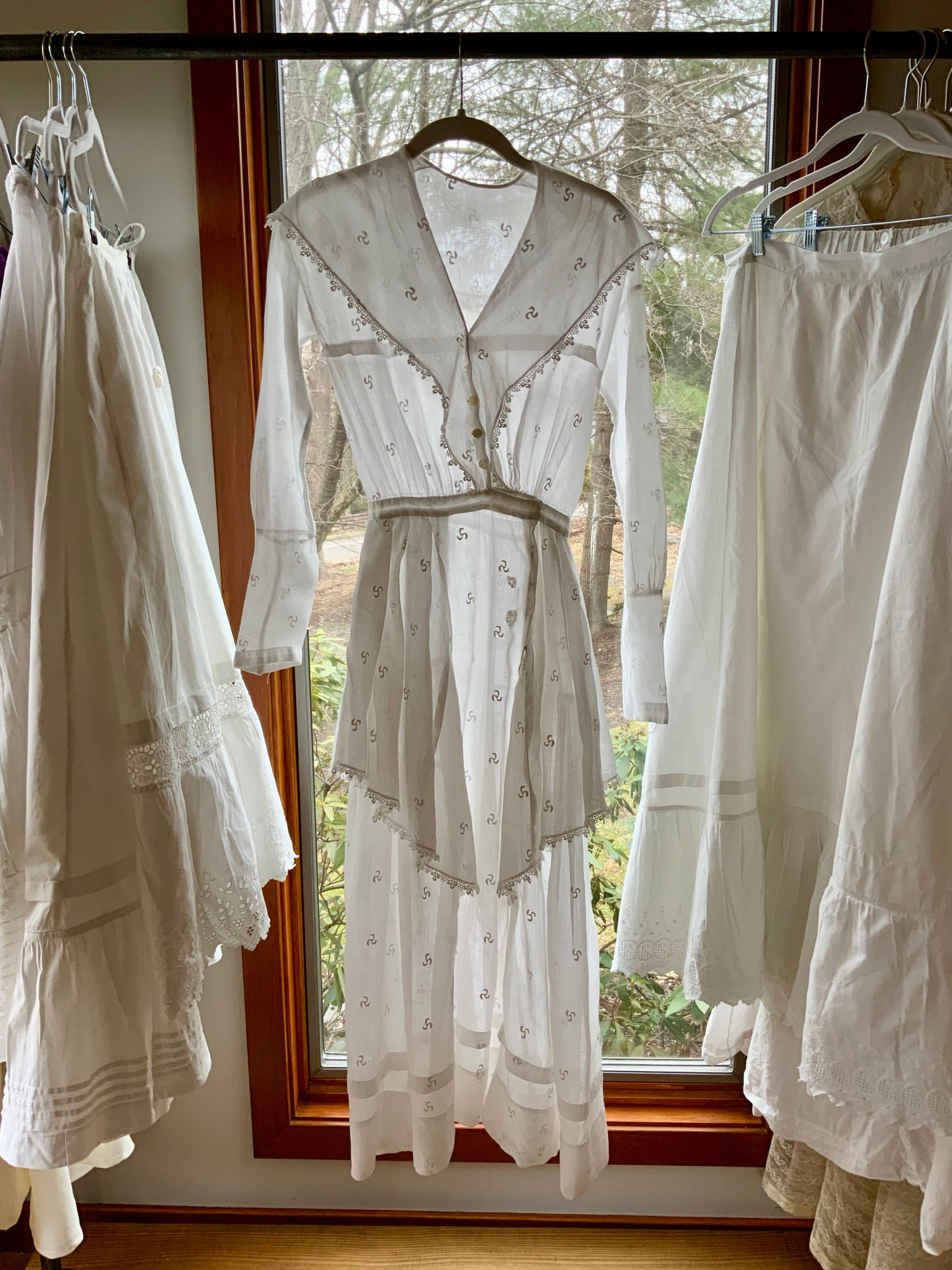 Edwardian Lingerie Dress 1915–1925 Sheer Embroidered Cotton with Lace Detail-ED73