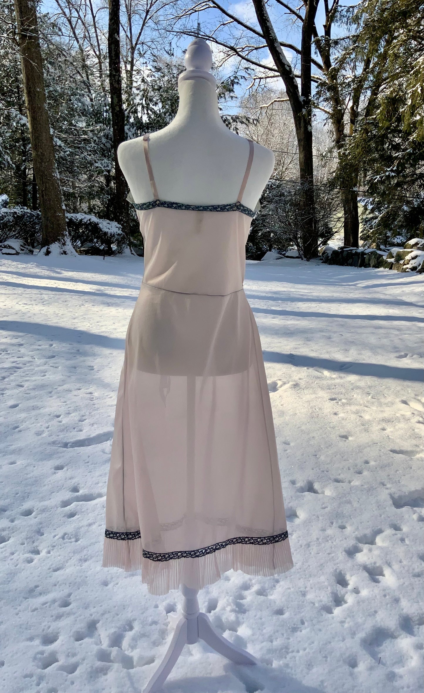 Late 1930s Myra Joy Nylon Slip Dress with Sage Lace Bodice | Art Deco Lingerie Gown-30BB
