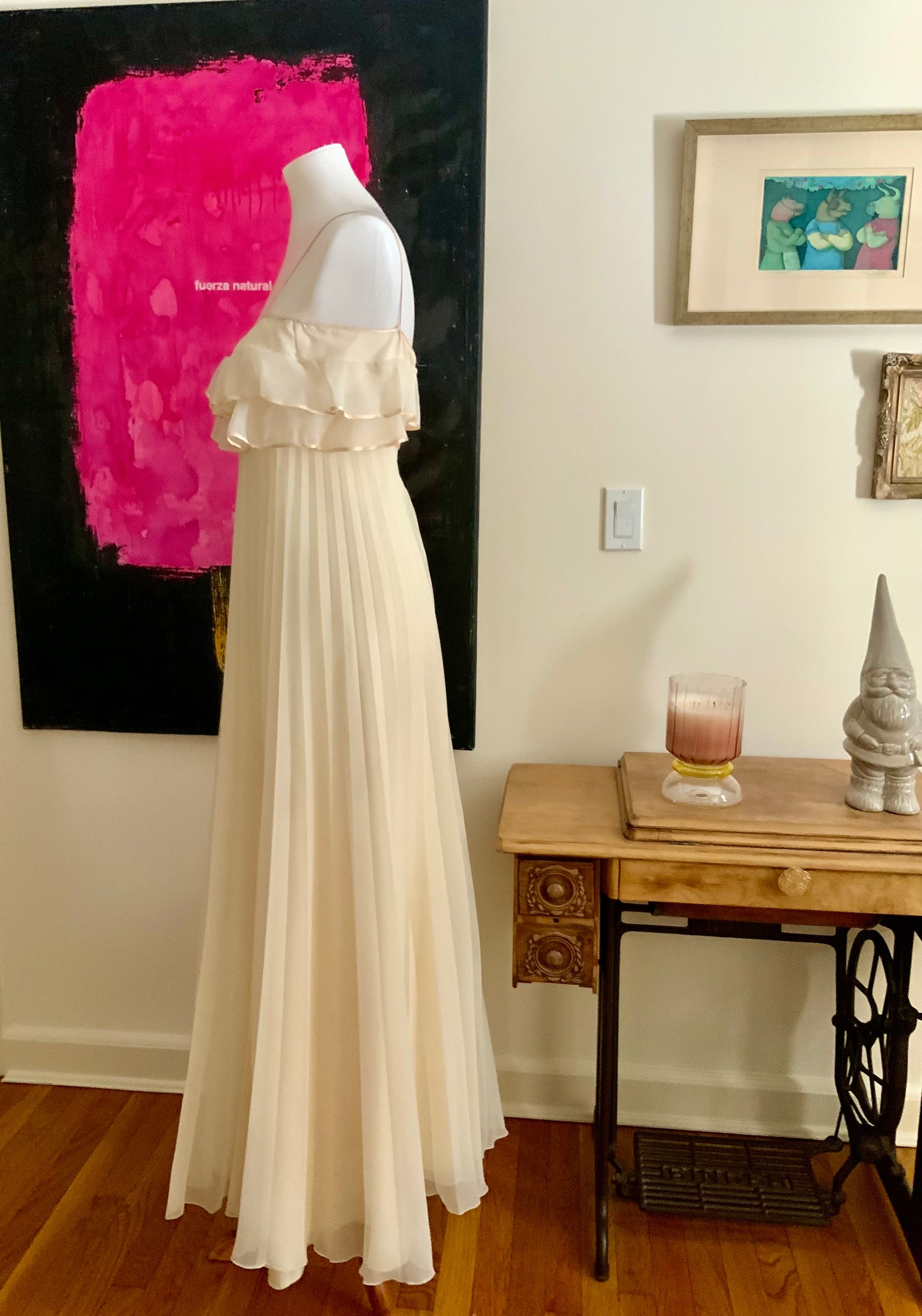 Pleated Wedding Dress - 70s