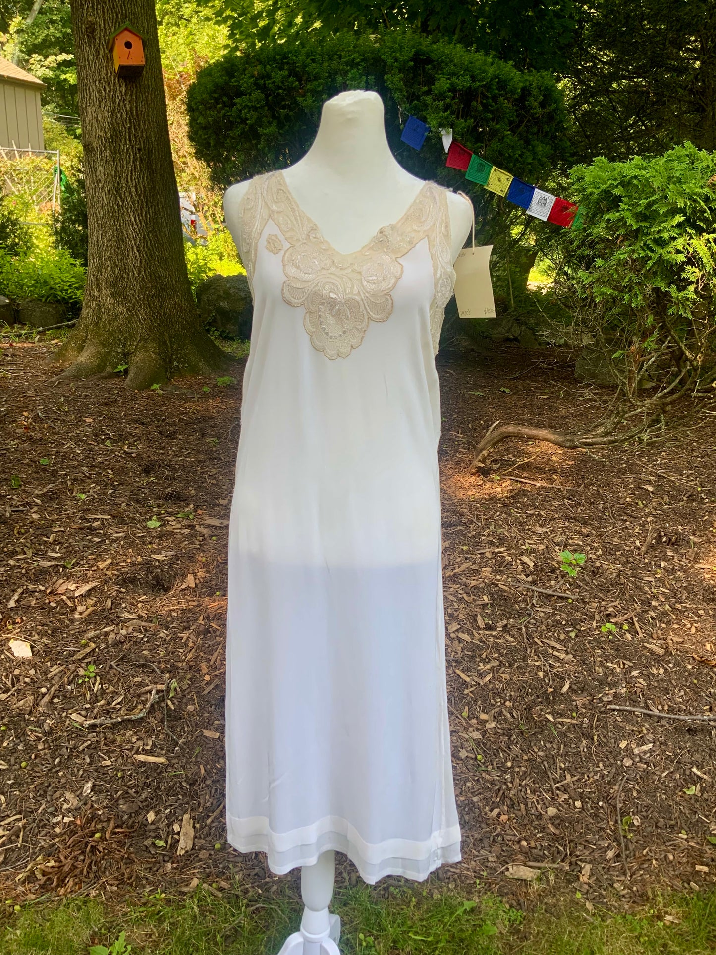 1930s Pure Silk Bridal Slip Dress Lace Bias Cut Wedding Gown Lingerie S/M-30BX