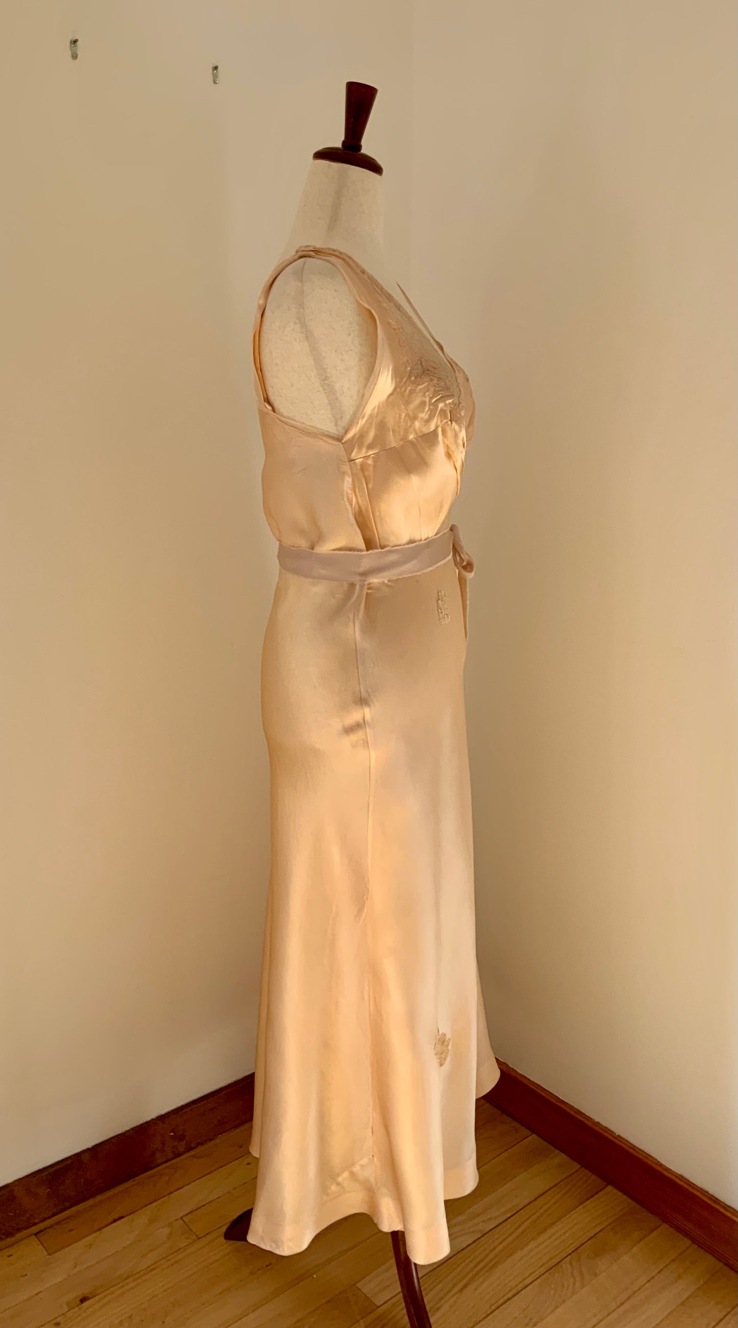 Vintage Hand-Dyed Silk Slip Dress with Lace Bodice | 30s–40s
 - 40AW