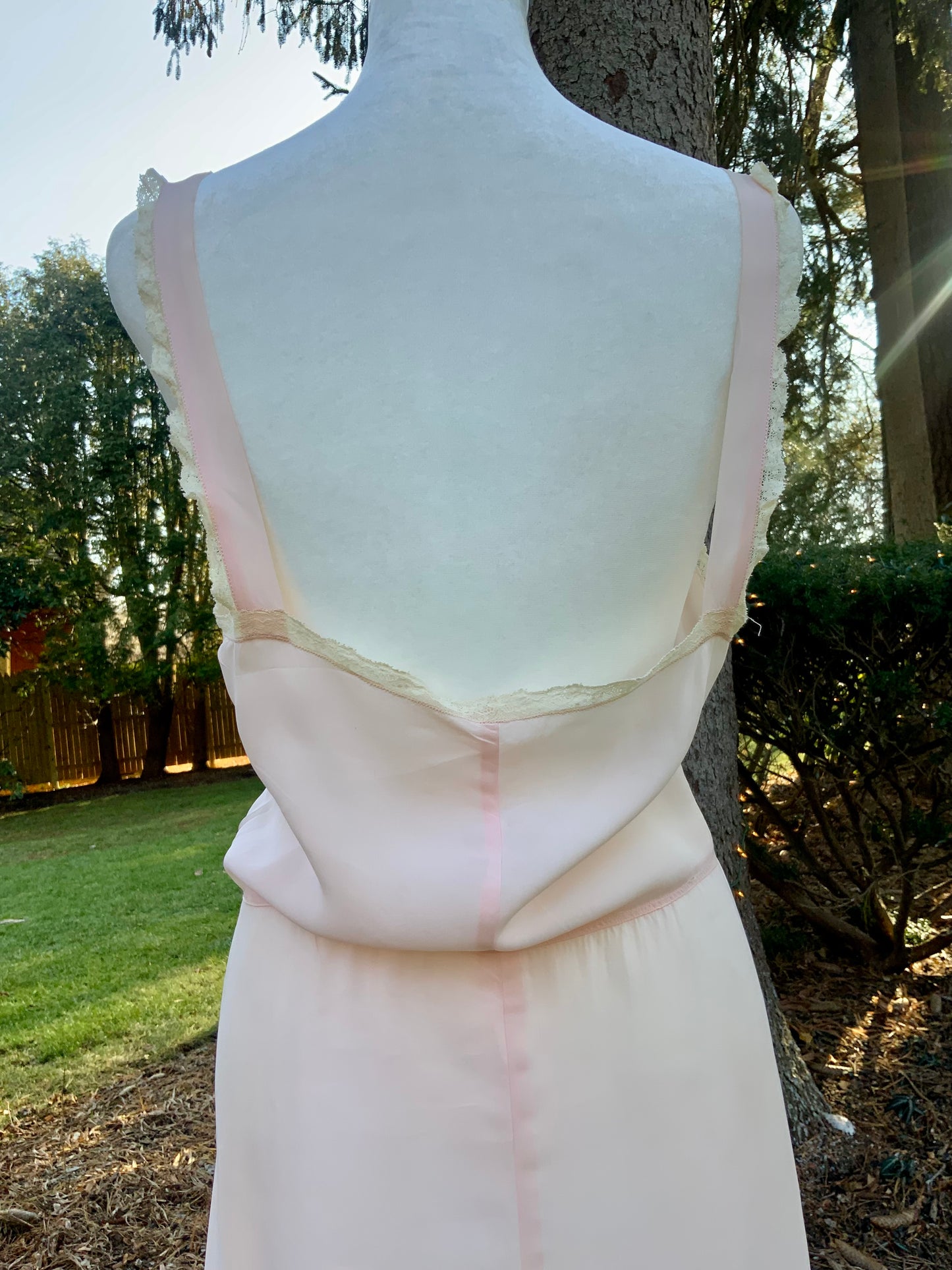 1930s Blush Rayon Nightgown – Art Deco Plissé, Embroidery & Lace - 30AY
