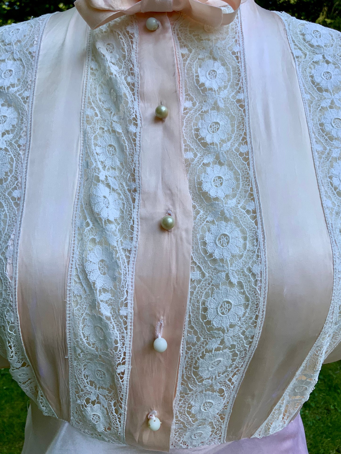 1930s Peach & Blush Silk Nightgown Vintage Boudoir Gown Original Belt Lace Bridal Lingerie Romantic Old Hollywood-30CV