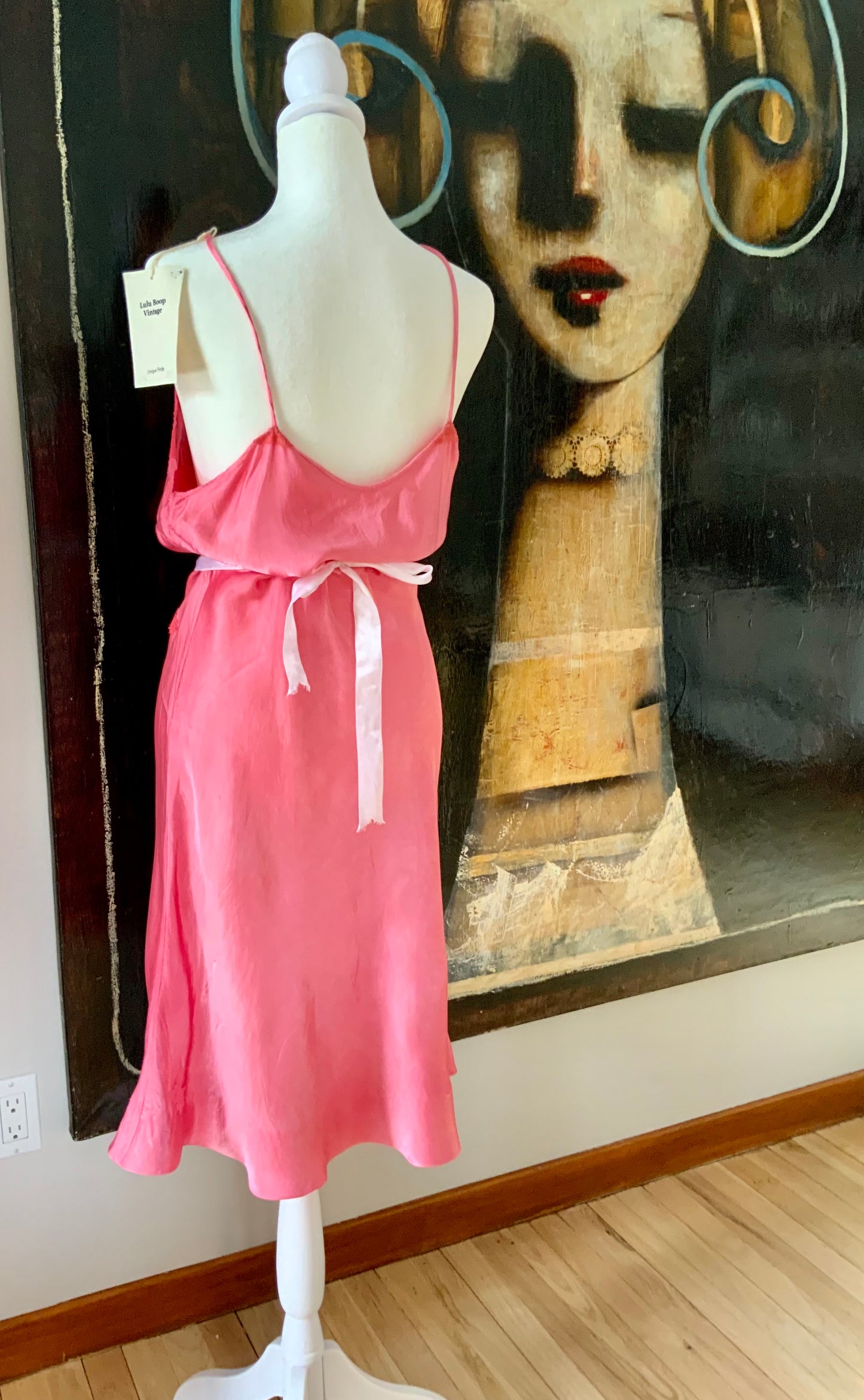 1970s Silk Slip Dress in Hand-Dyed Pink | Lace Bodice - 70F