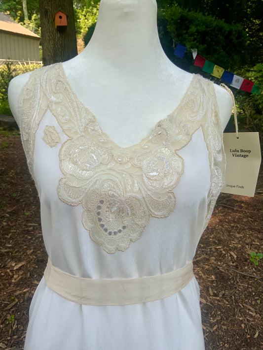 1930s Pure Silk Bridal Slip Dress Lace Bias Cut Wedding Gown Lingerie S/M-30BX
