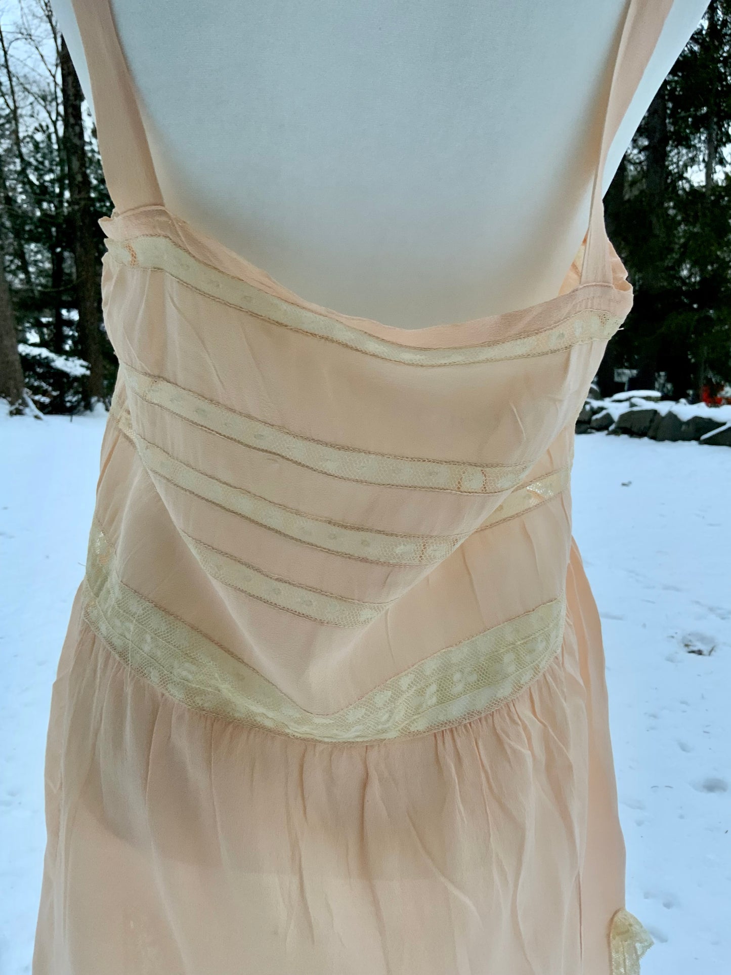 Circa 1912–1918 Blush Pink Silk Chiffon Teddy with Antique Lace – Edwardian Boudoir Lingerie-ED47