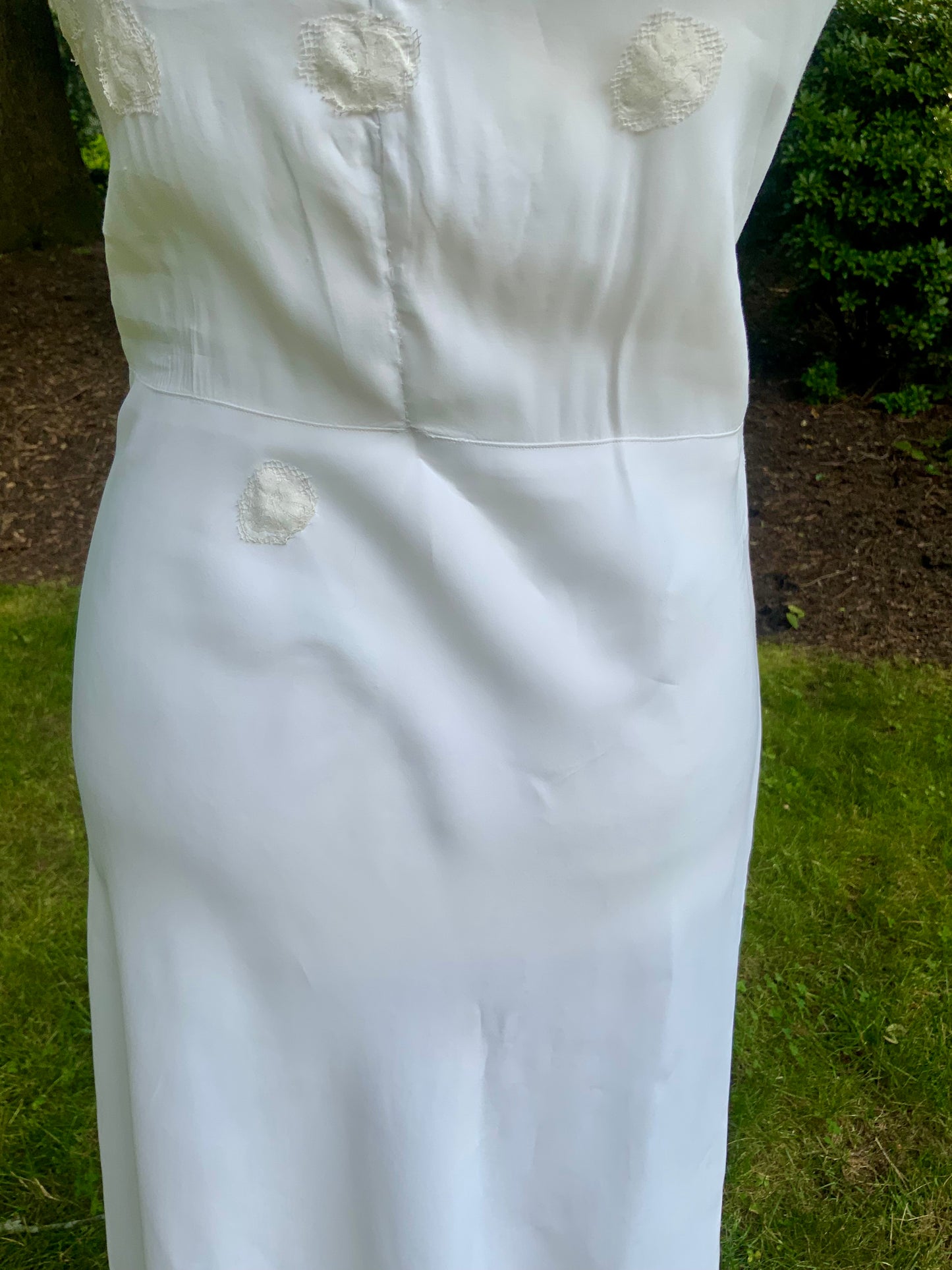 1930s Reimagined Silk Satin Bridal Slip Dress | Restored Antique Boudoir Gown with Hand-Applied Vintage Lace-30LM