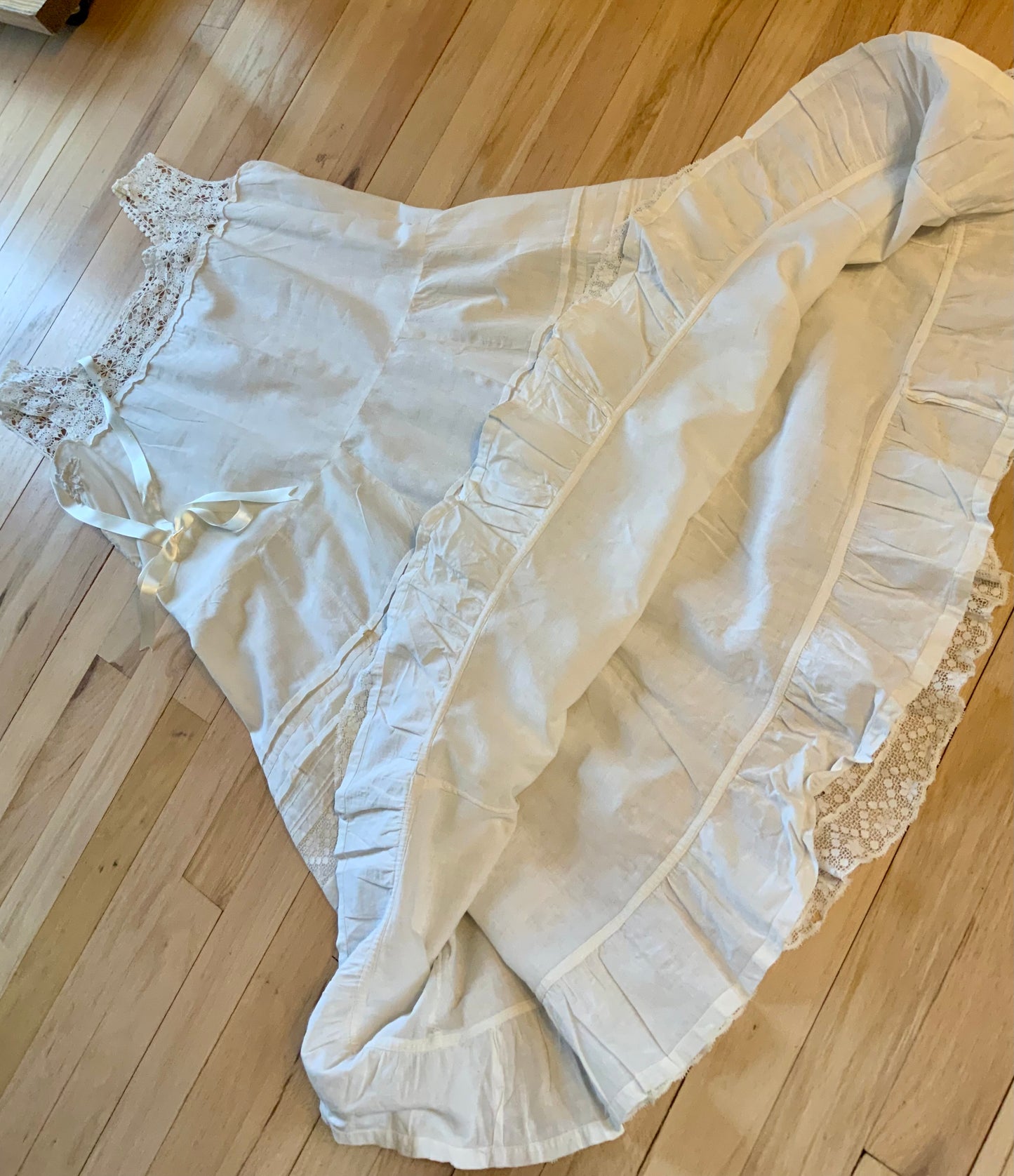 Edwardian White Cotton Lingerie Dress | 1910s Crochet Lace Tea Dress | Antique Summer Bridal Dress-ED55