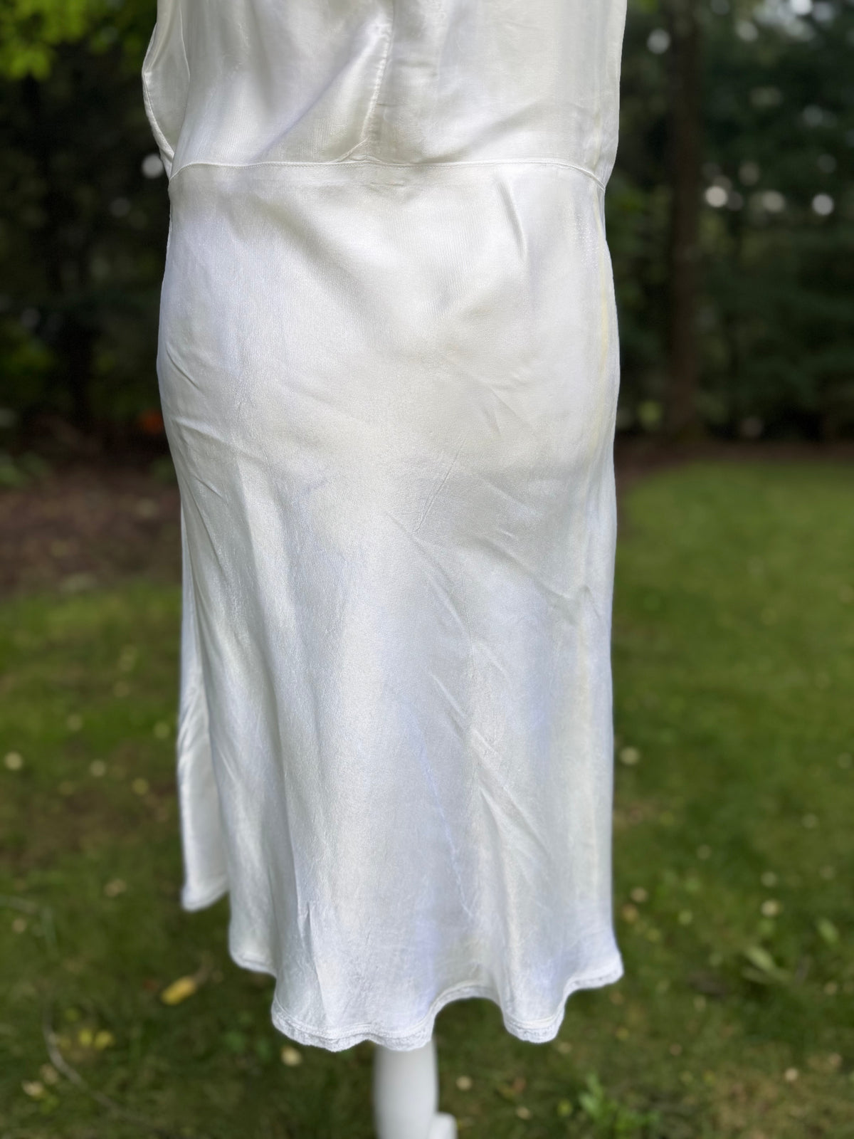 1930s White Pure Rayon Bias Cut Slip Dress with Lace Bodice.30CH