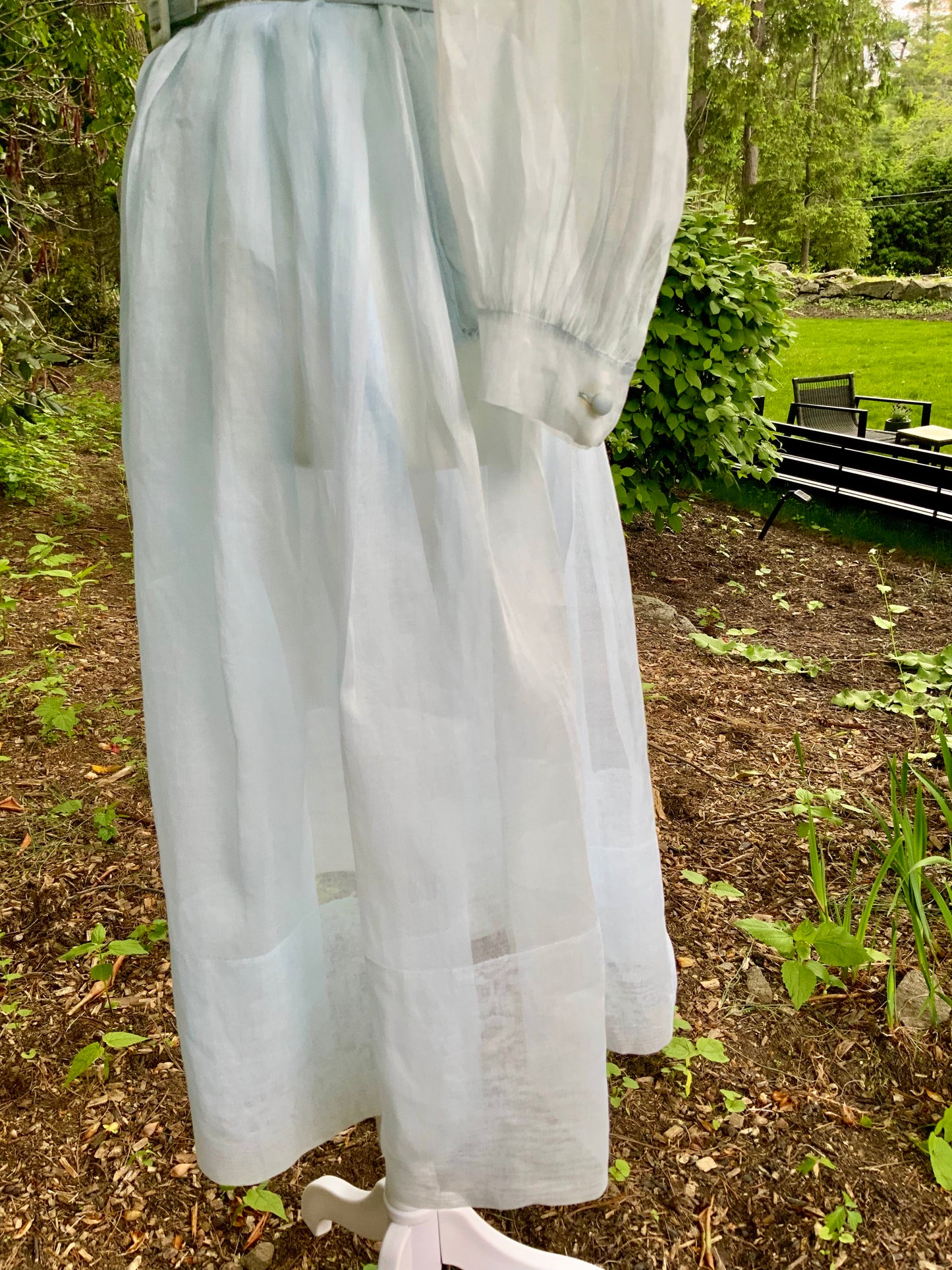 Late 1930s 1940s Sheer Blue Cotton Organdy Dress Romantic Lingerie Style Dress-30CR