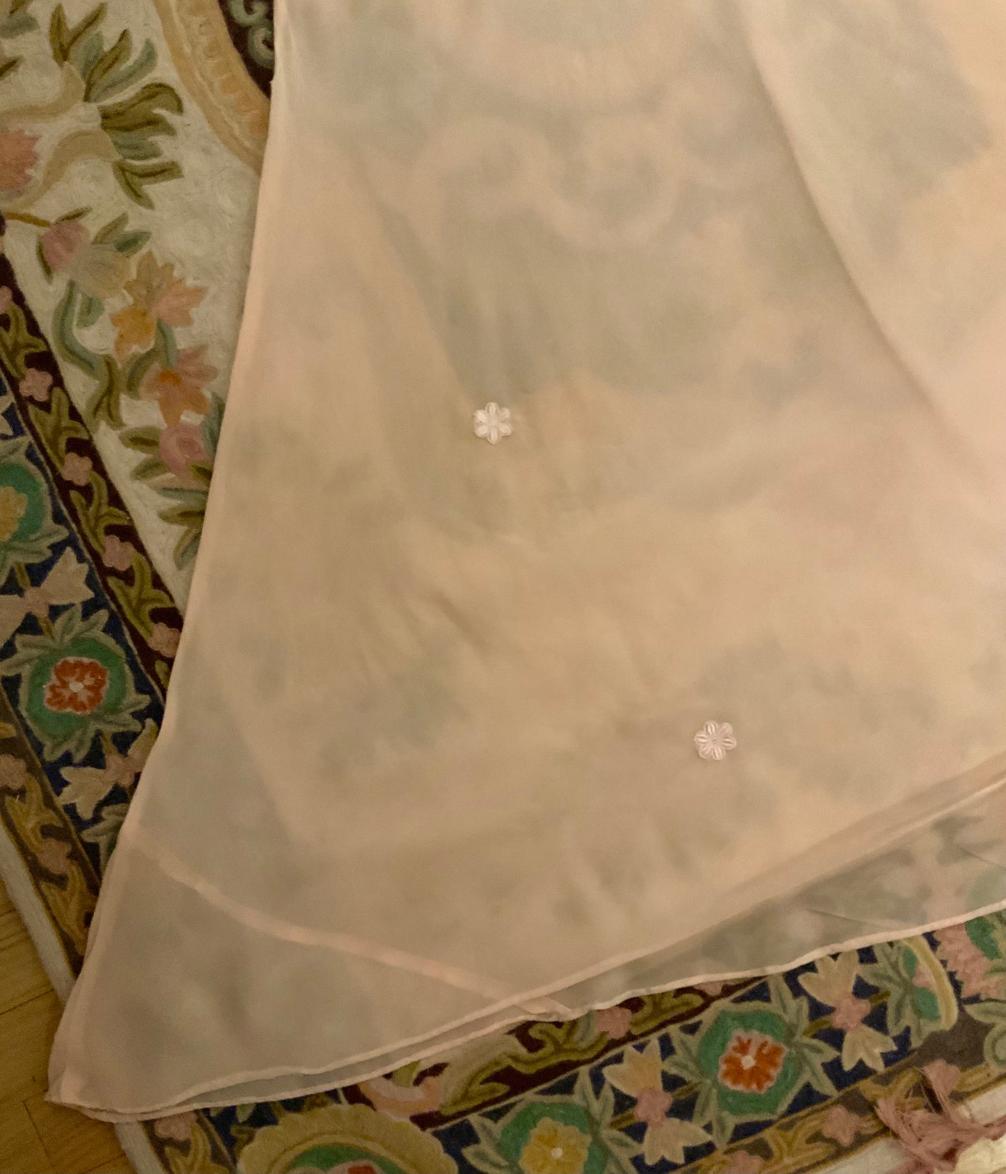 Un 1930s Peach Silk Chiffon Bias-Cut Gown with Bishop Sleeves | 30AU