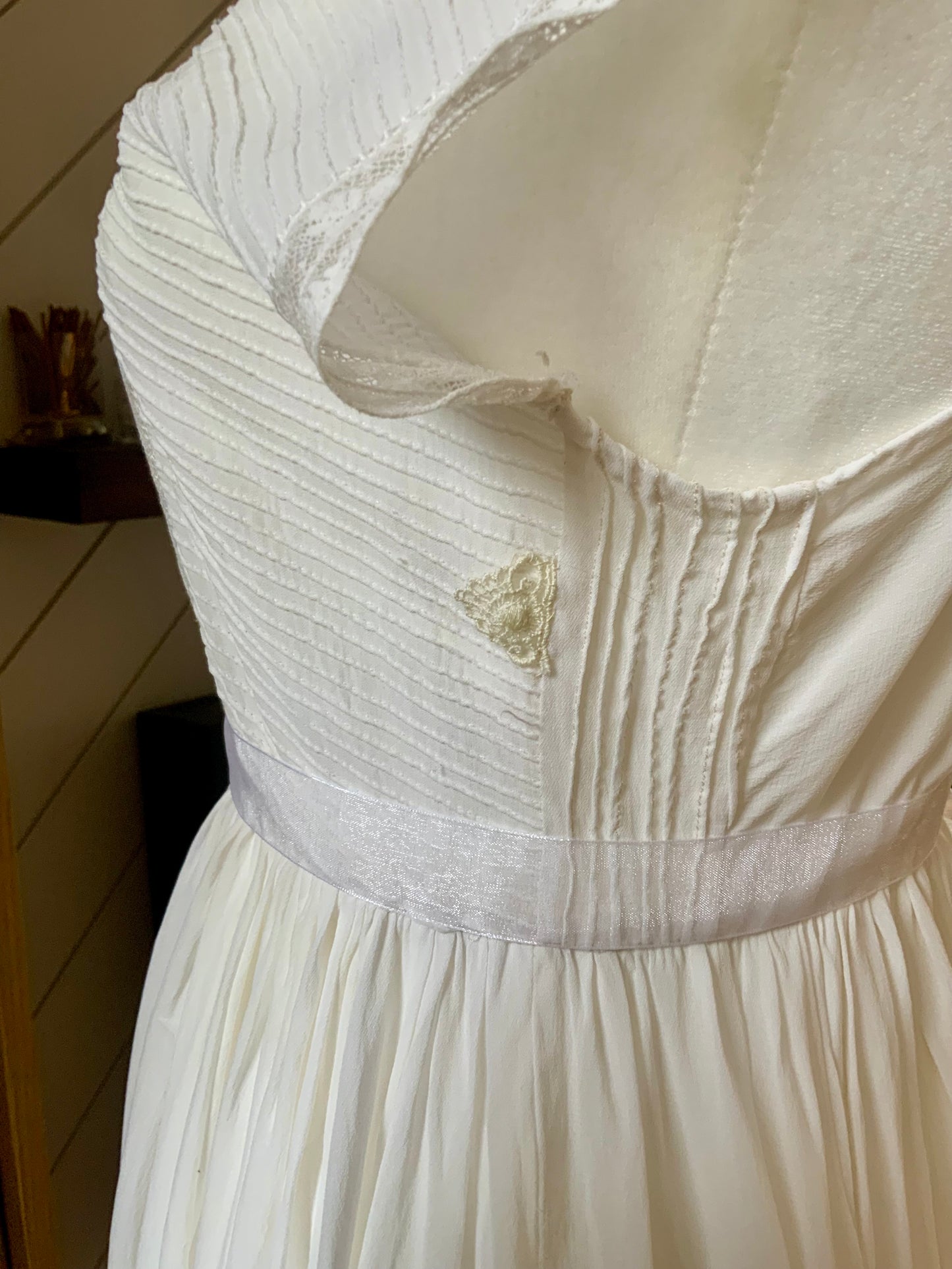 1930s Chiffon Lingerie Dress — Antique Ivory Embroidered Boudoir Gown with Butterfly Motif-30BE