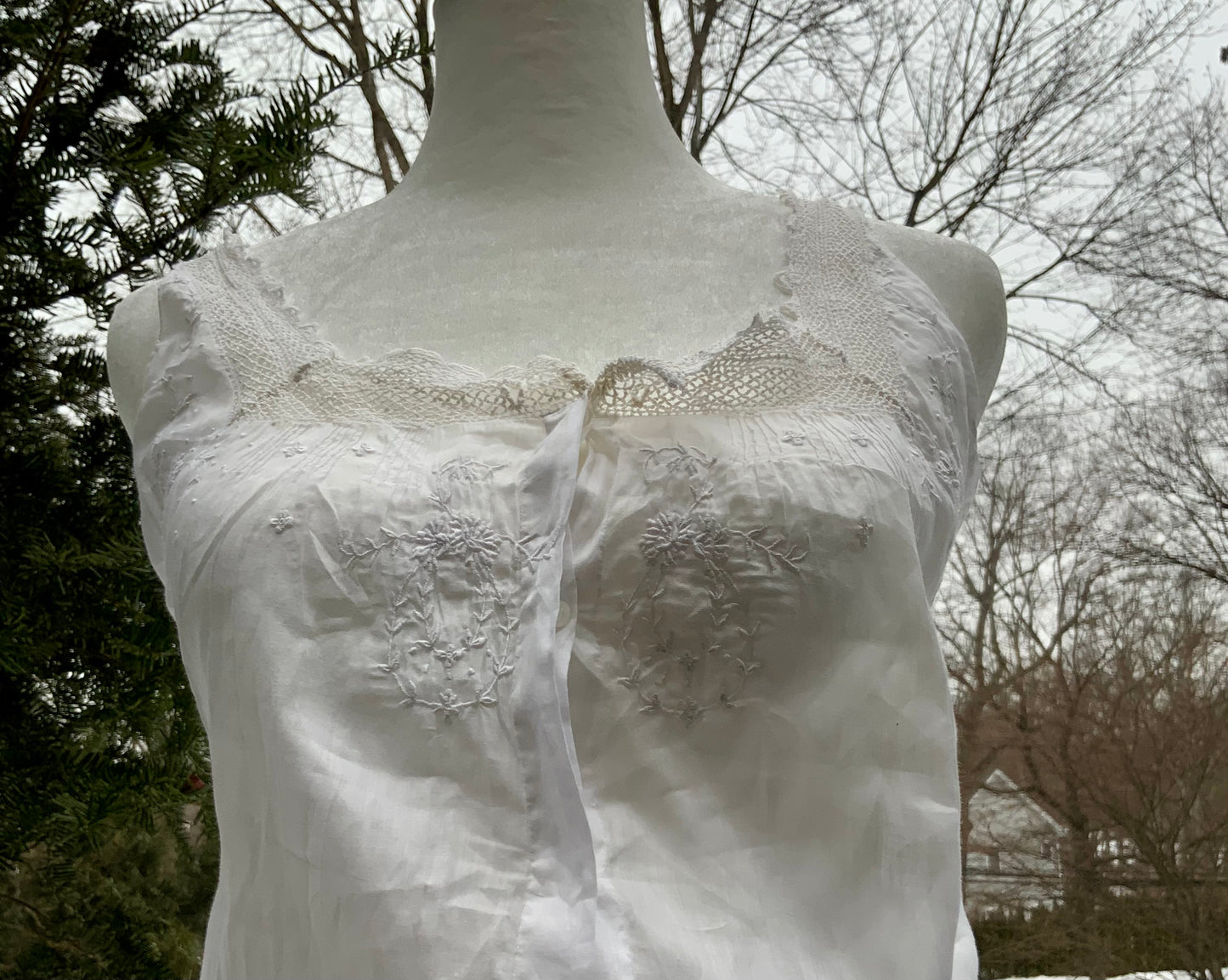 Edwardian Cotton Combination Undergarment with Lace Insets & Embroidery | Argentine Antique Lingerie | c.1910s-ED61