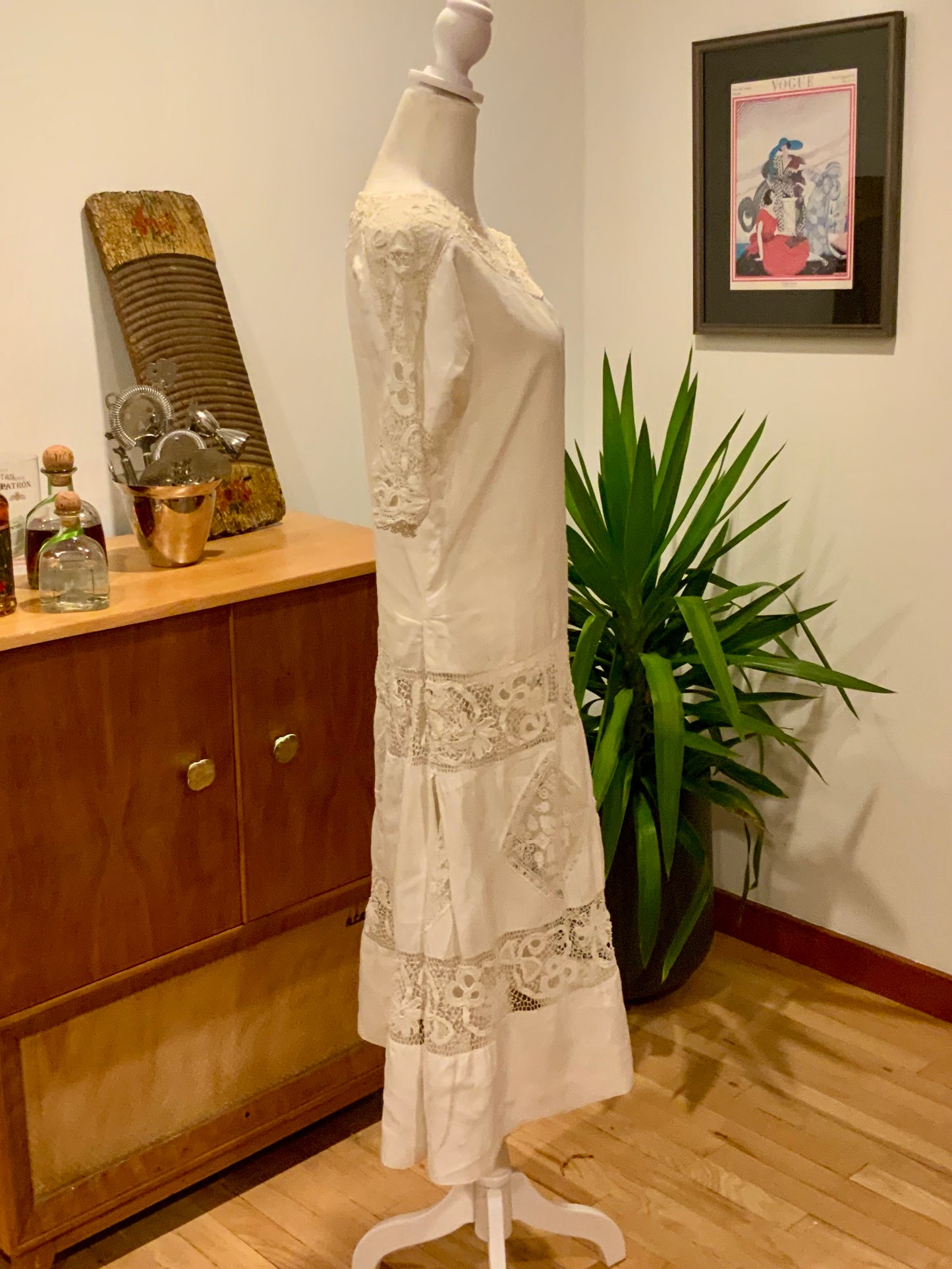 Edwardian Cotton & Lace Tea Dress c.1905–1915 |Antique Lingerie Dress with Battenberg & Crochet Lace-ED32