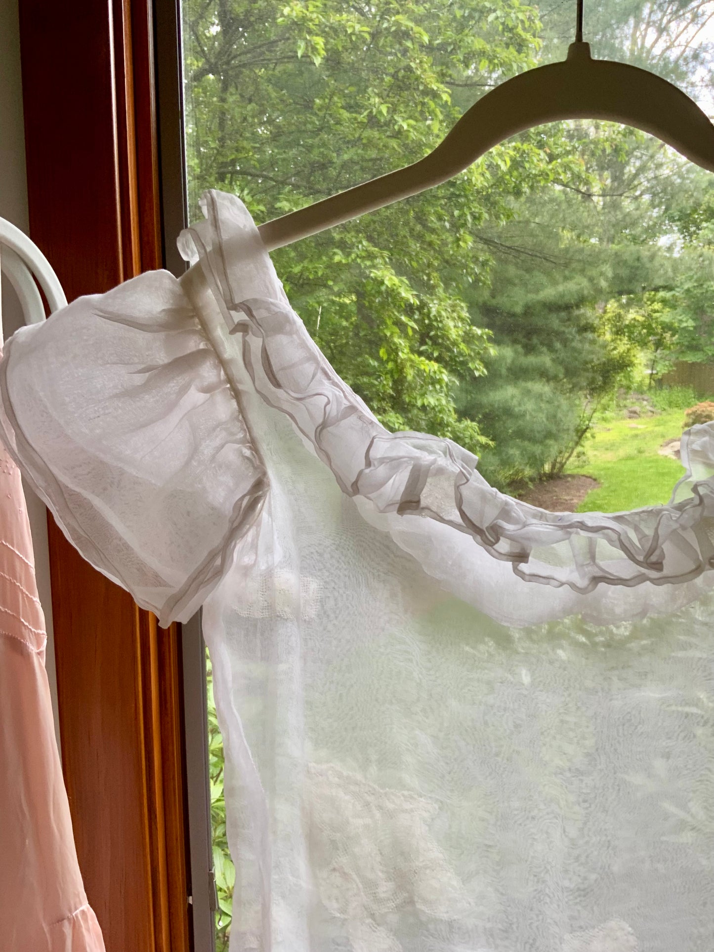 Ethereal Antique Organza Dress with Dramatic Ruffle Details and Lace Restorations
-20AJ
