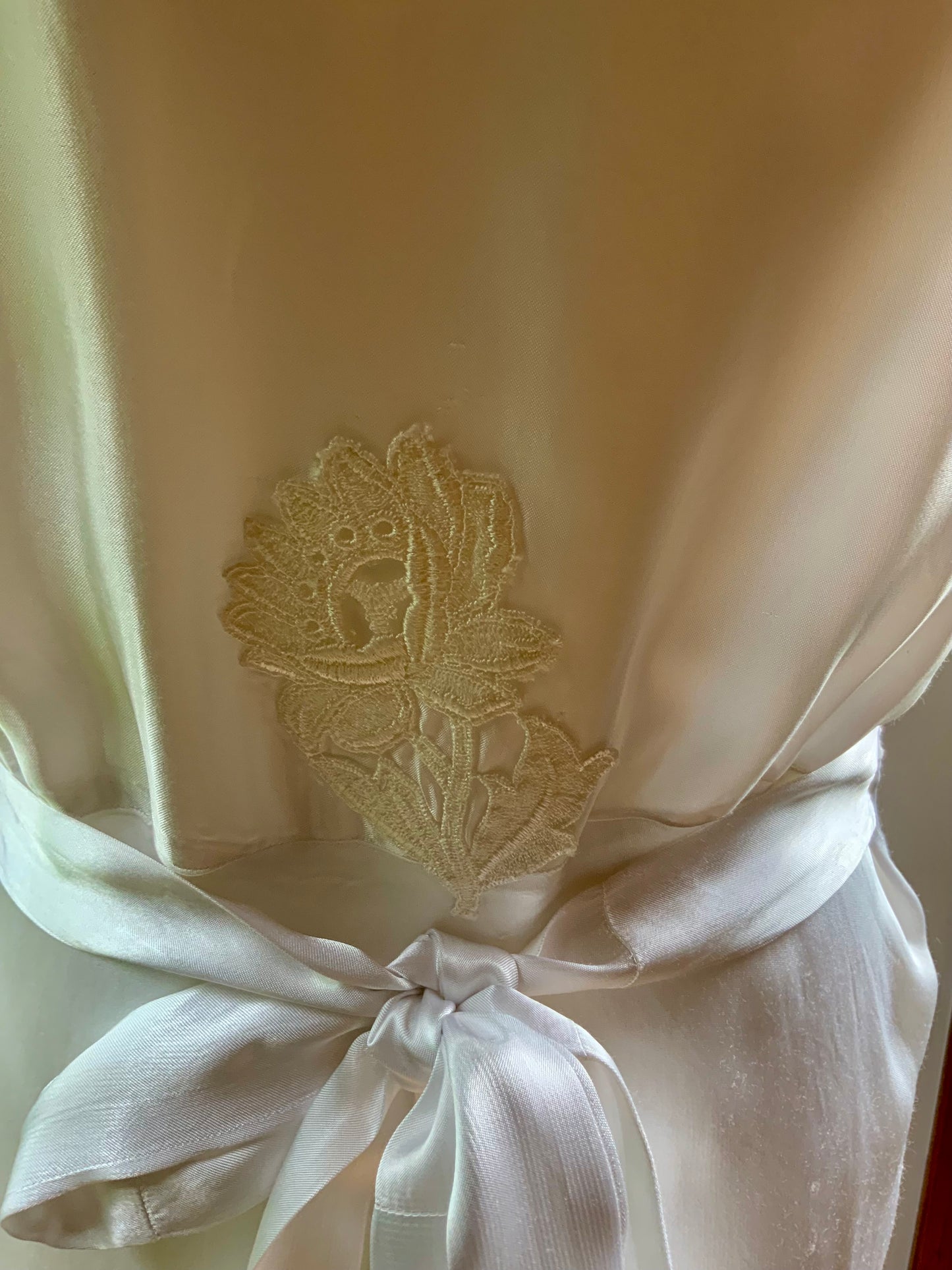 1930s Bridal Boudoir Gown | White Silk Satin Bias Cut Nightgown | Embroidered Lace Bodice | Old Hollywood Lingerie-30DH